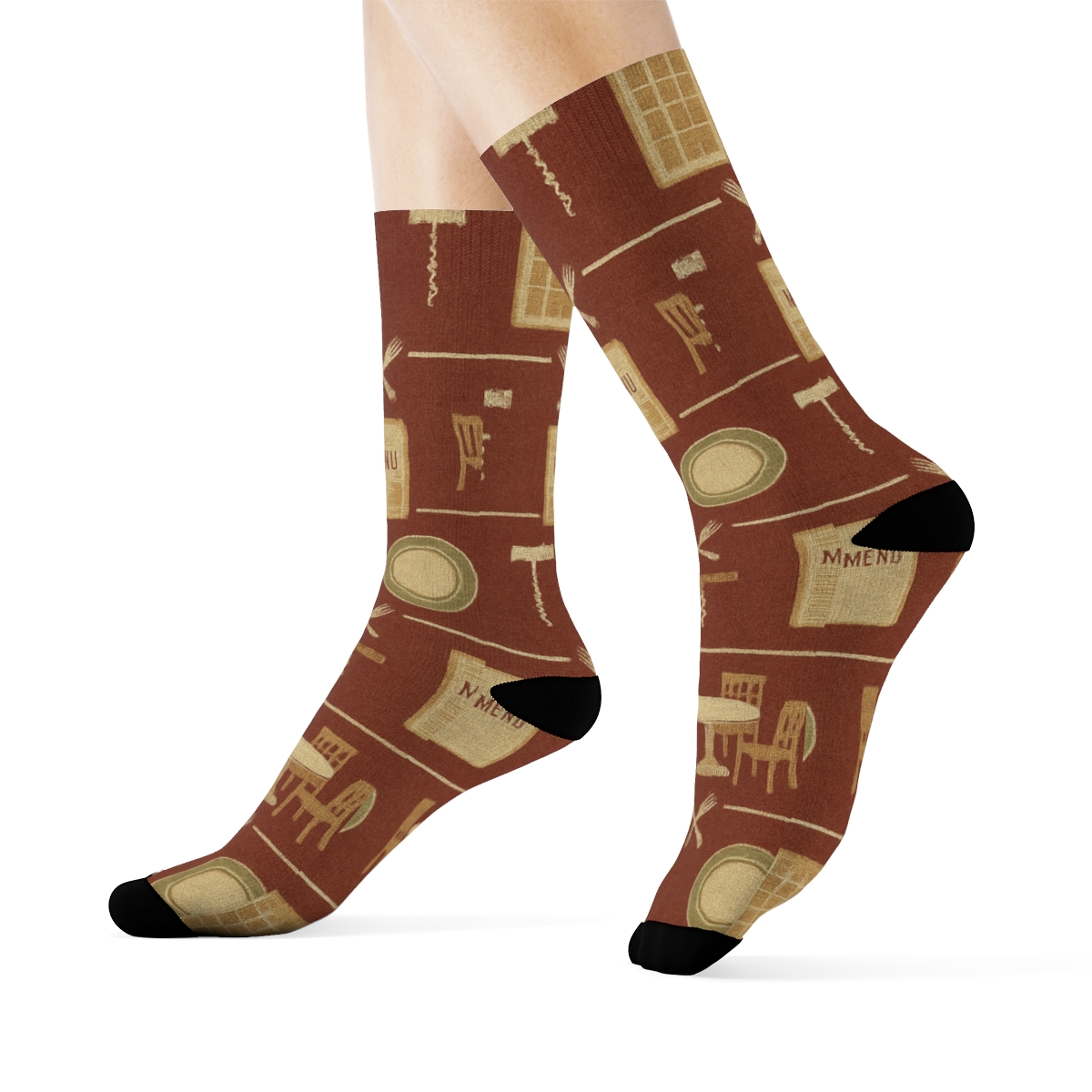Chef Hat And Table Plan Restaurant Manager Pattern designer printed crew socks