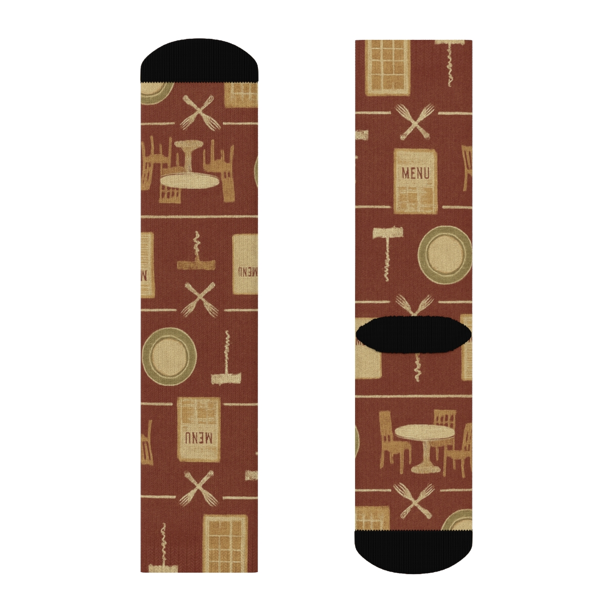 Chef Hat And Table Plan Restaurant Manager Pattern designer printed crew socks