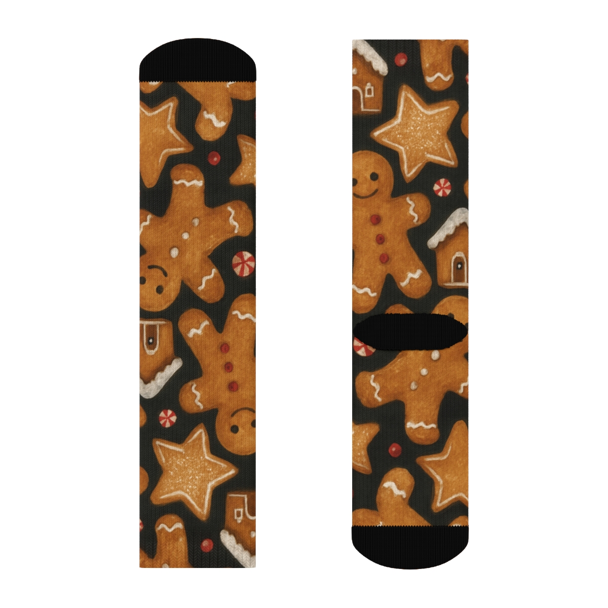 Christmas Gingerbread Tessellation On Charcoal Background soft everyday crew socks