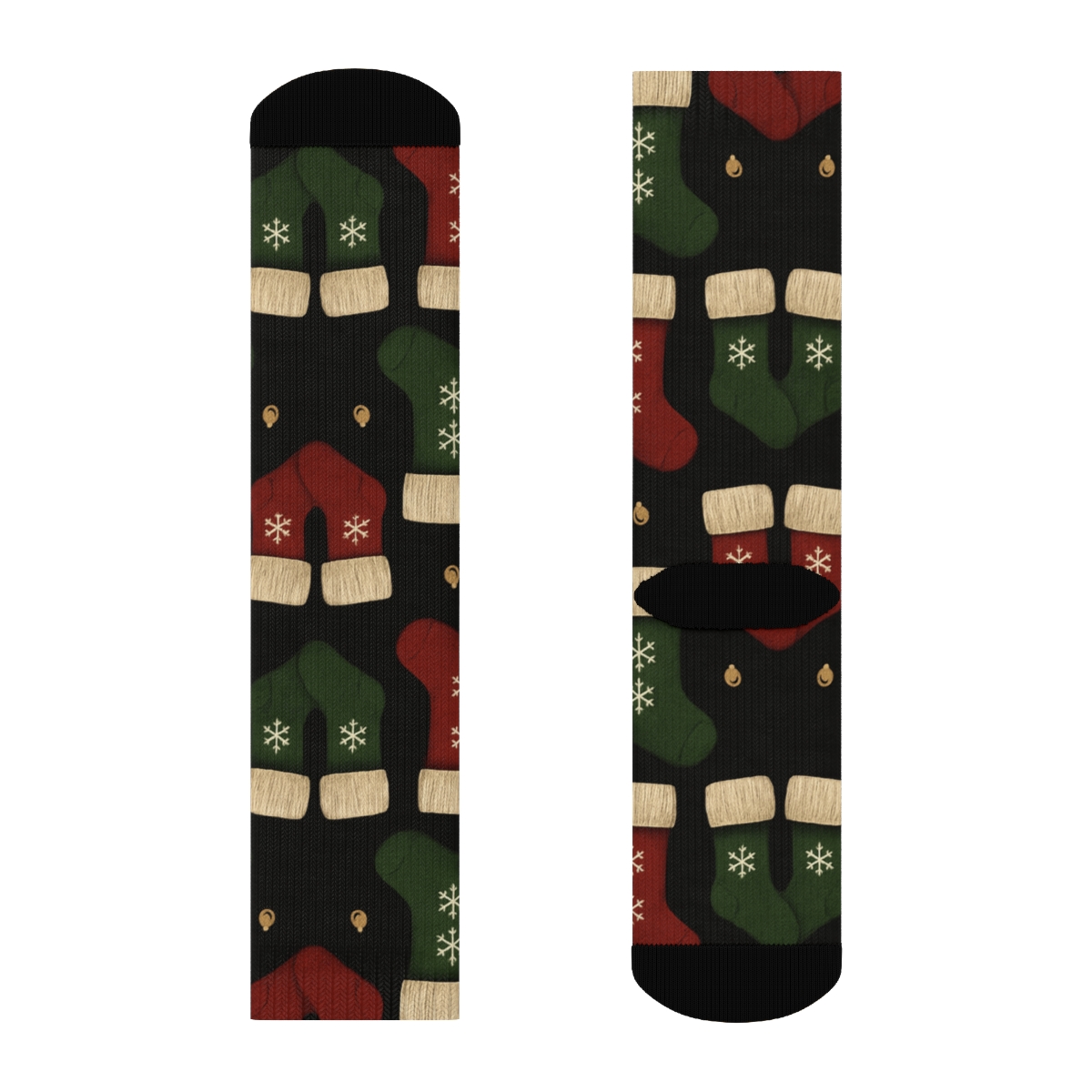 Christmas Stocking Mirror Pair Tiles On Black premium sports crew socks