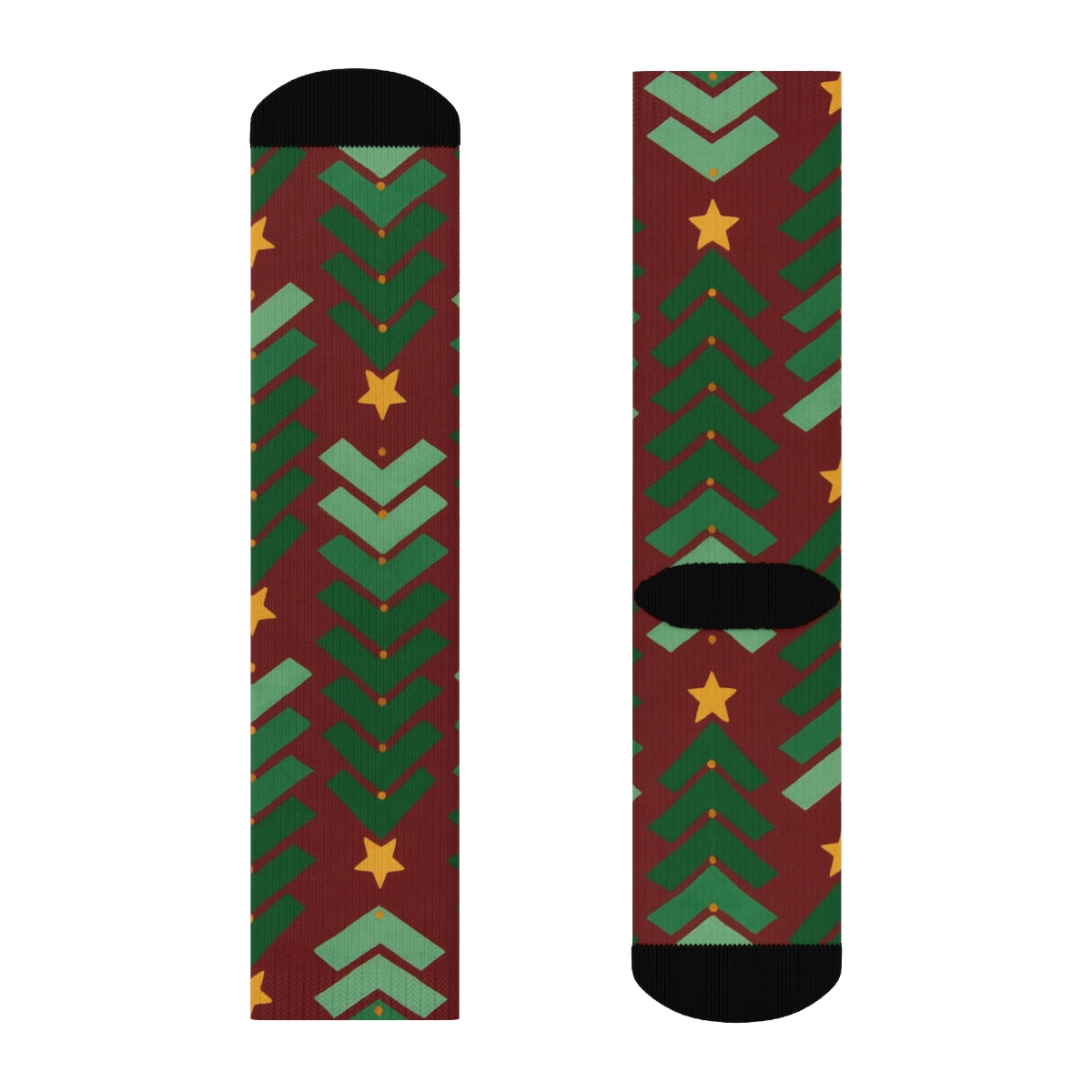 Christmas Tree Chevron On Crimson Field designer printed crew socks