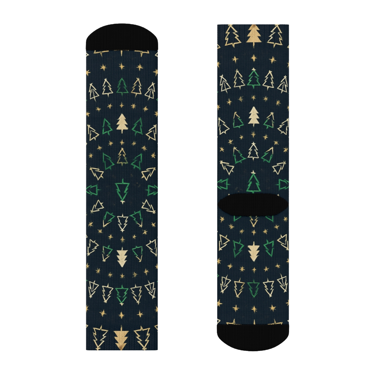 Christmas Tree Concentric Array On Navy Blue soft everyday crew socks