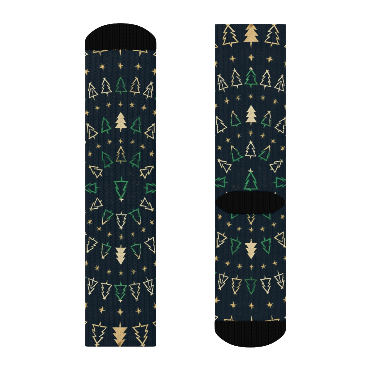 Christmas Tree Concentric Array On Navy Blue soft everyday crew socks