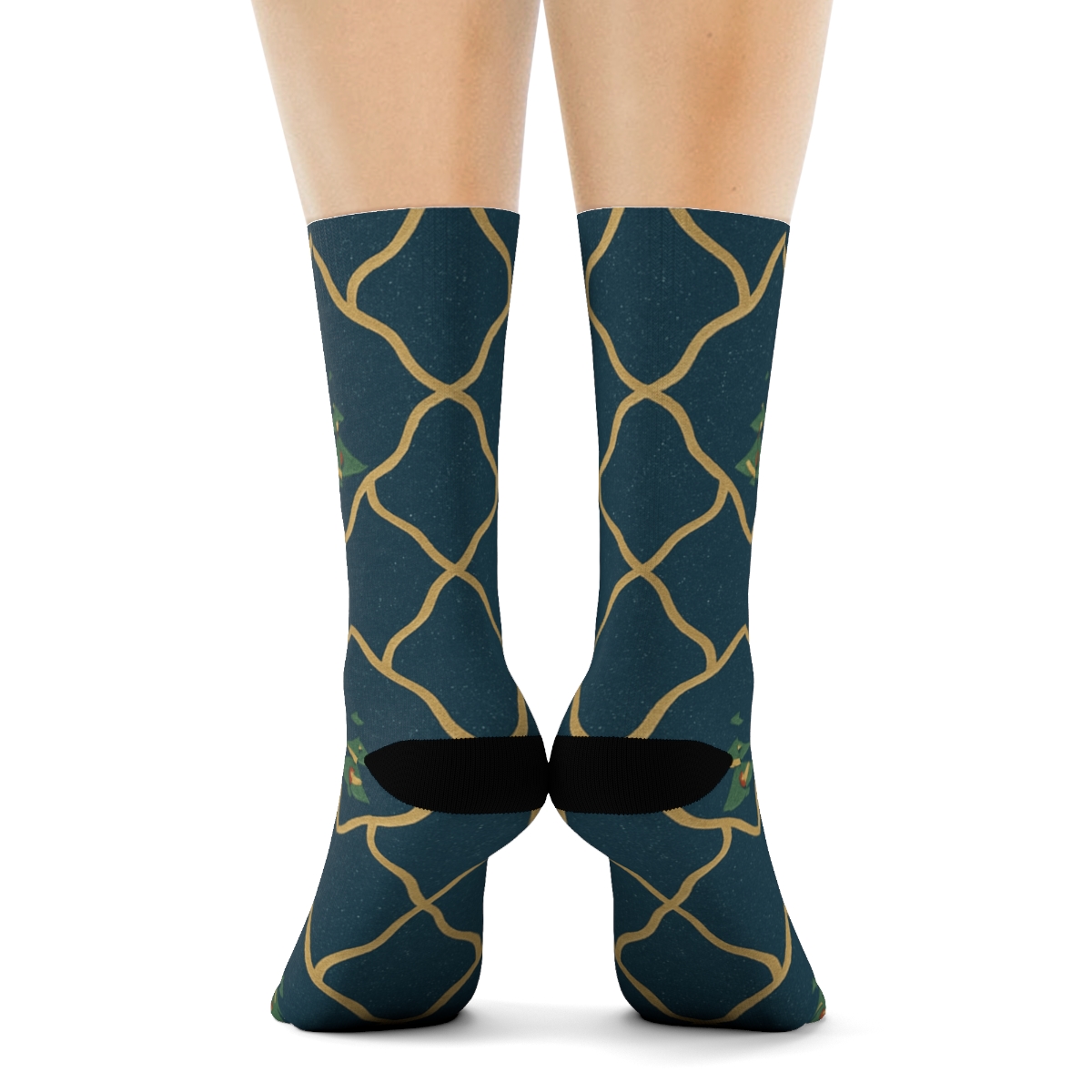 Christmas Tree Garland Lattice On Midnight Blue stylish athletic crew socks