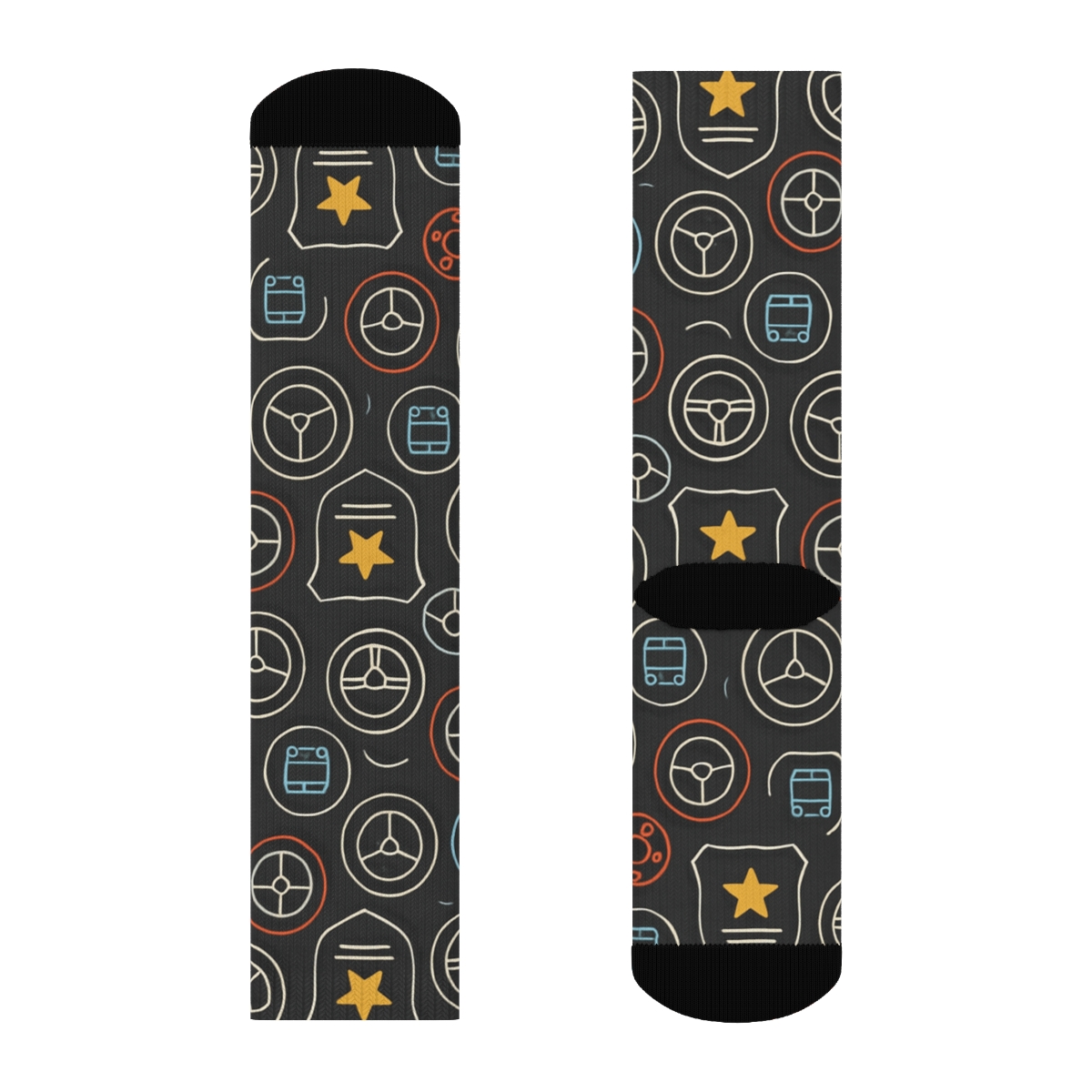 City Wheels With Midnight Bus Driver Motif premium sports crew socks