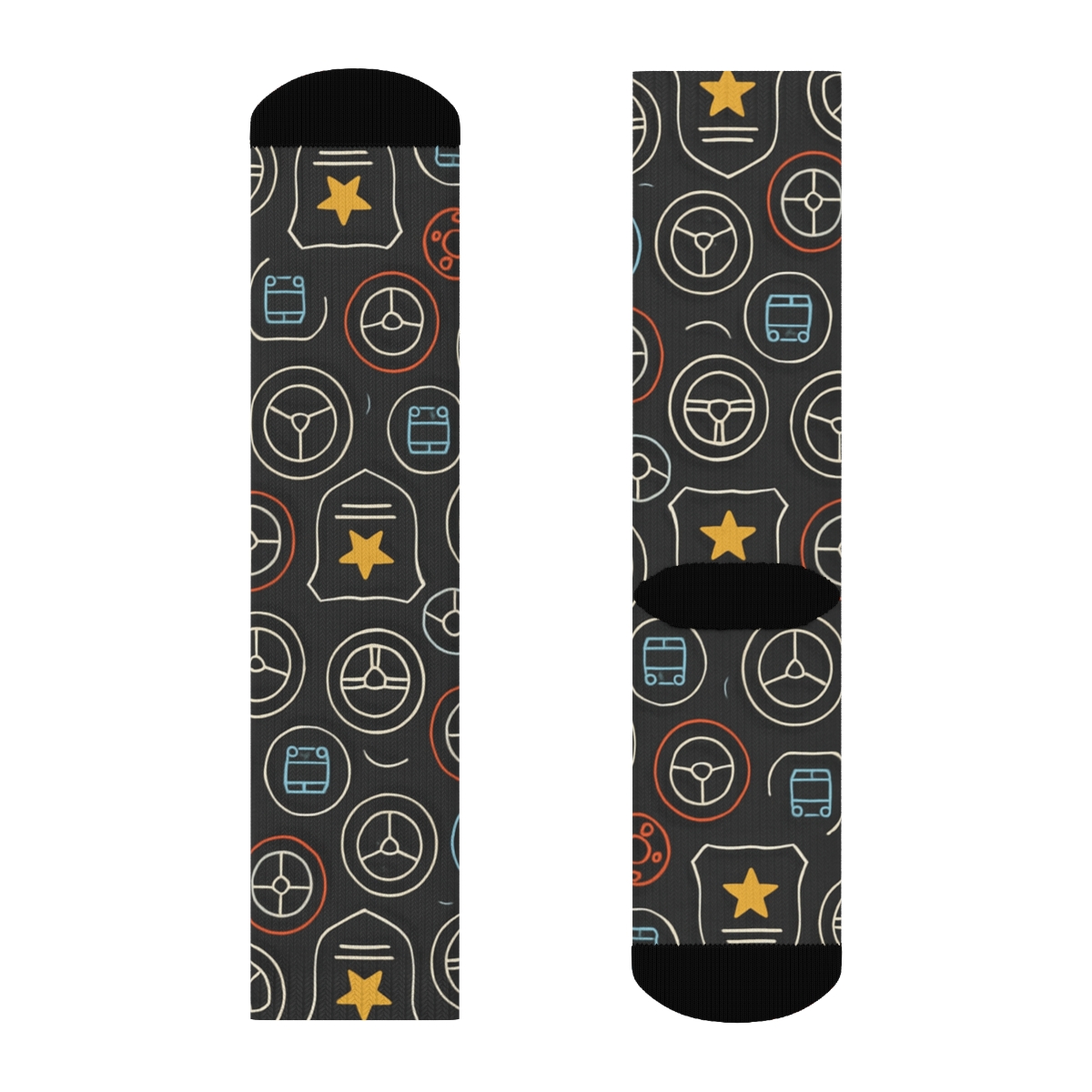 City Wheels With Midnight Bus Driver Motif premium sports crew socks