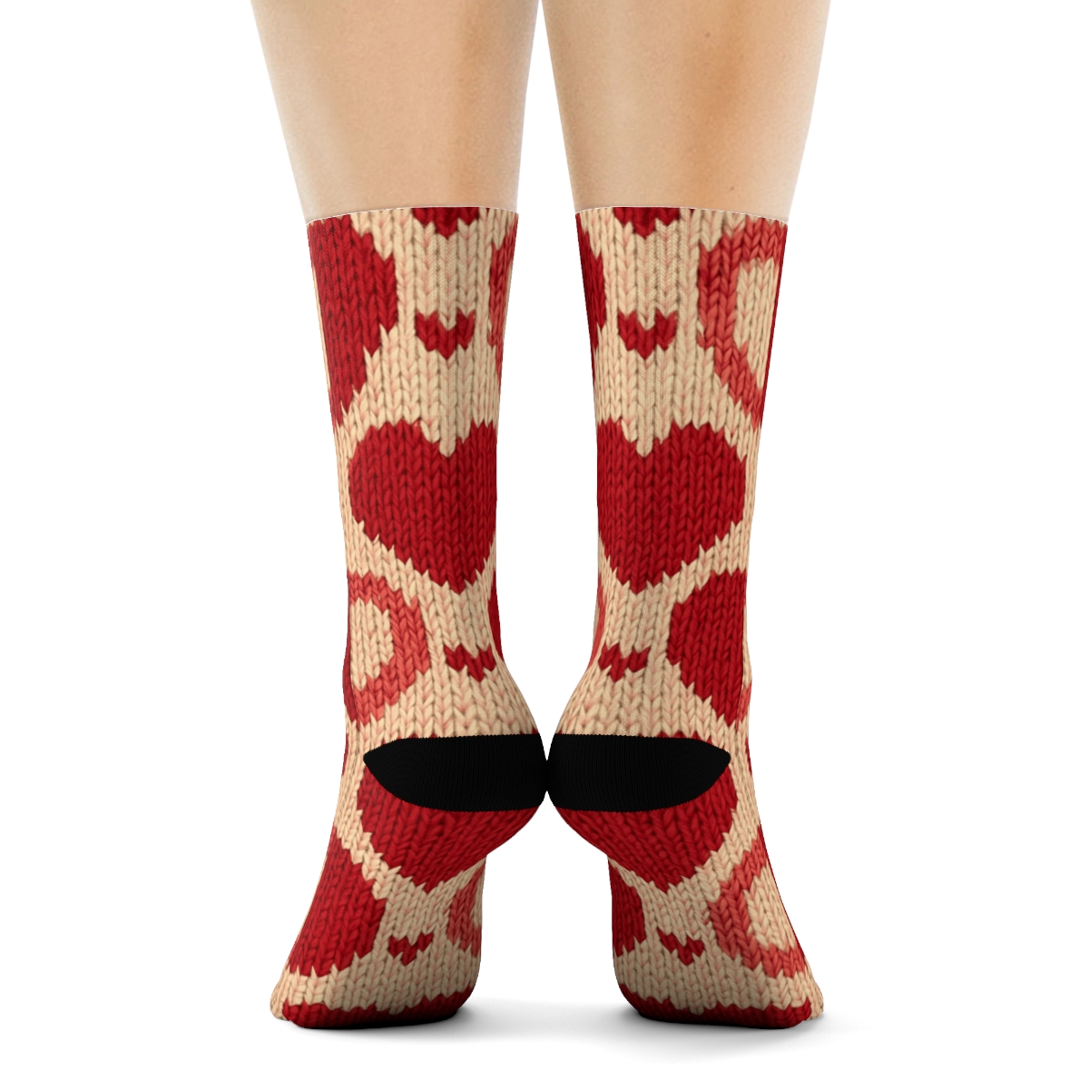 Classic Heart Cable Knit Illusion Tiles trendy patterned crew socks