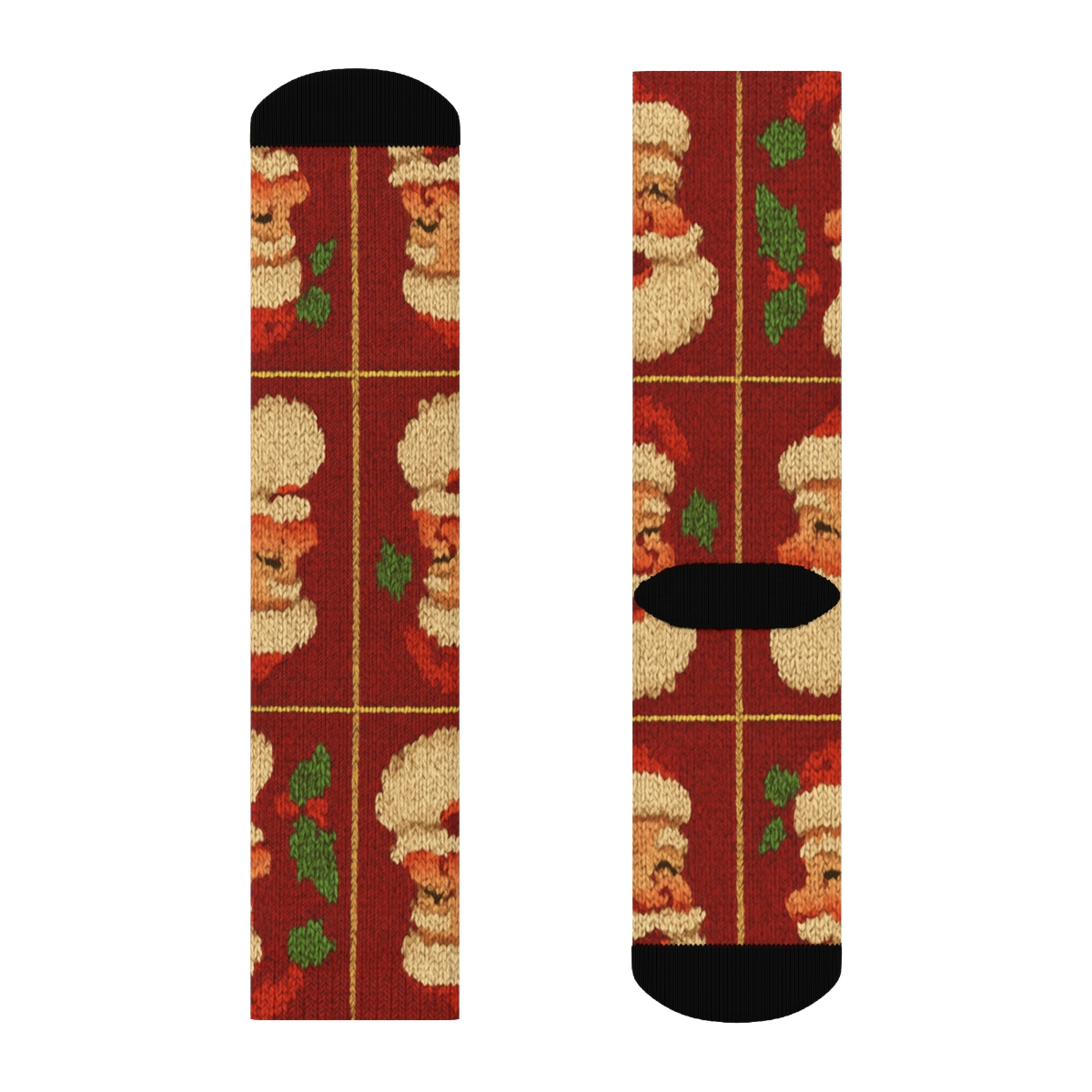 Classic Santa Grid On Red Background premium sports crew socks