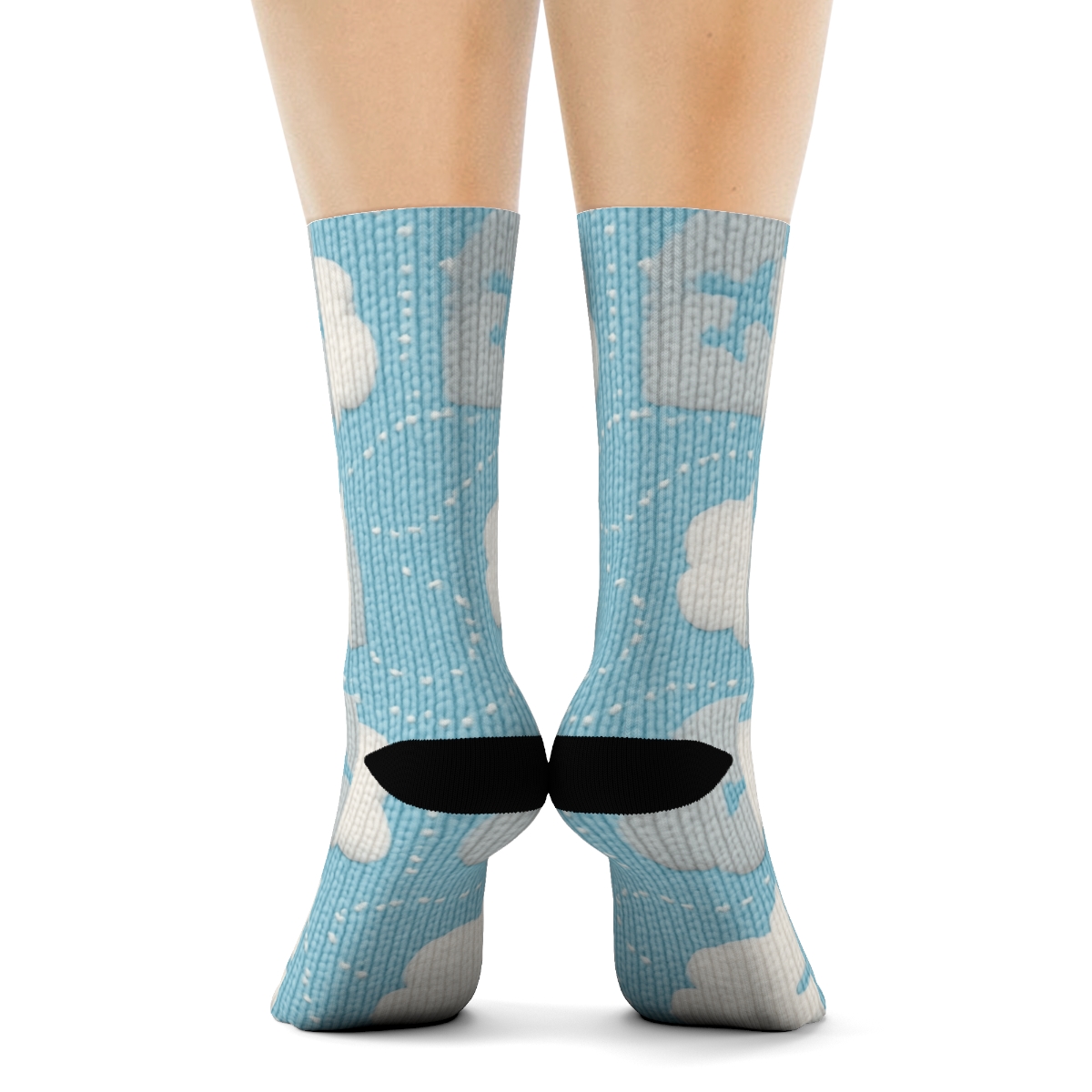 Cloud Quilt With Airplane Icons trendy patterned crew socks