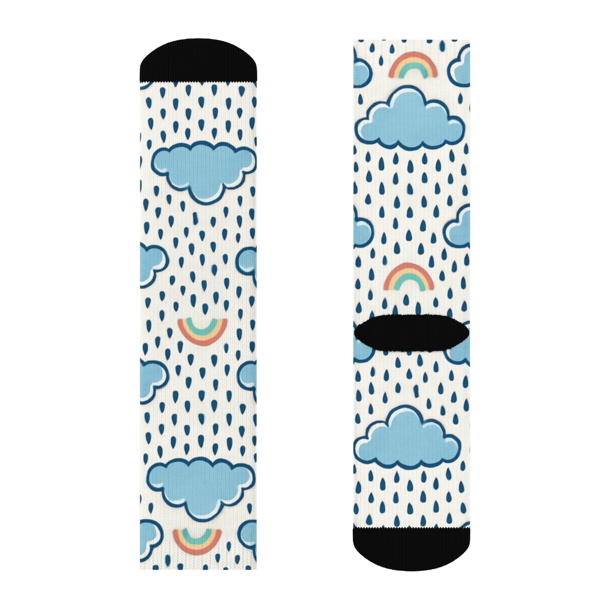 Clouds Rainbow Shower Chevron designer printed crew socks