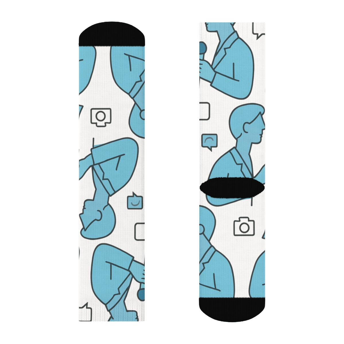 Coffee Break Pattern With Reporter Rhythm trendy patterned crew socks