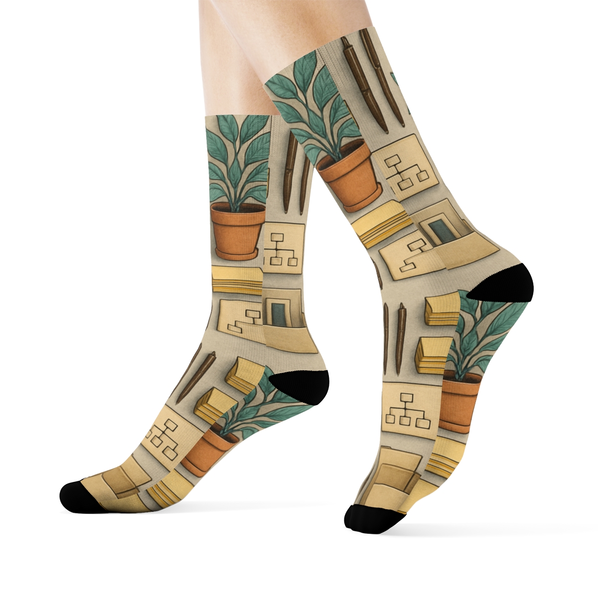 Collaboration Collage In Soft Gray Office Manager Print personalized crew socks