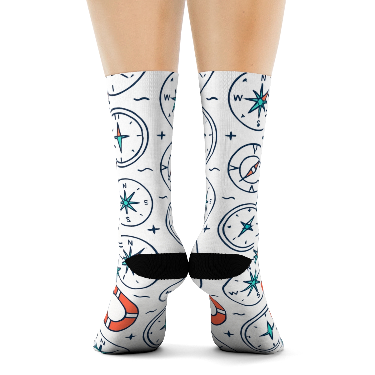 Compass And Lifebuoy Tiles With Sailor Charm stylish athletic crew socks
