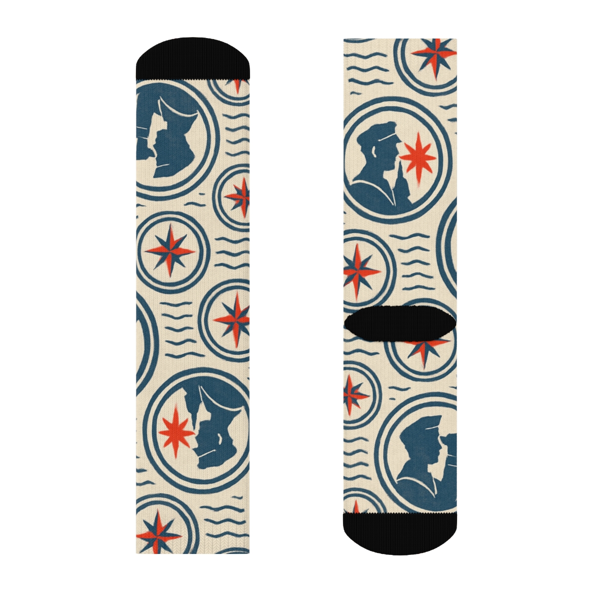 Compass Medallions With Sailor Silhouettes premium sports crew socks