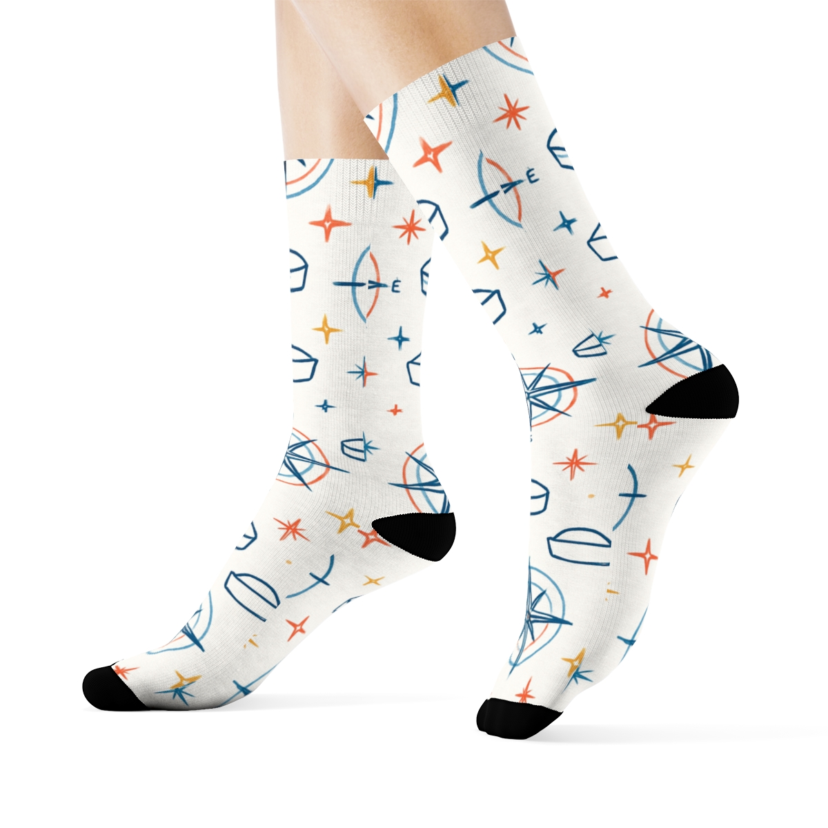 Compass Rosette Sailor Tilework stylish athletic crew socks