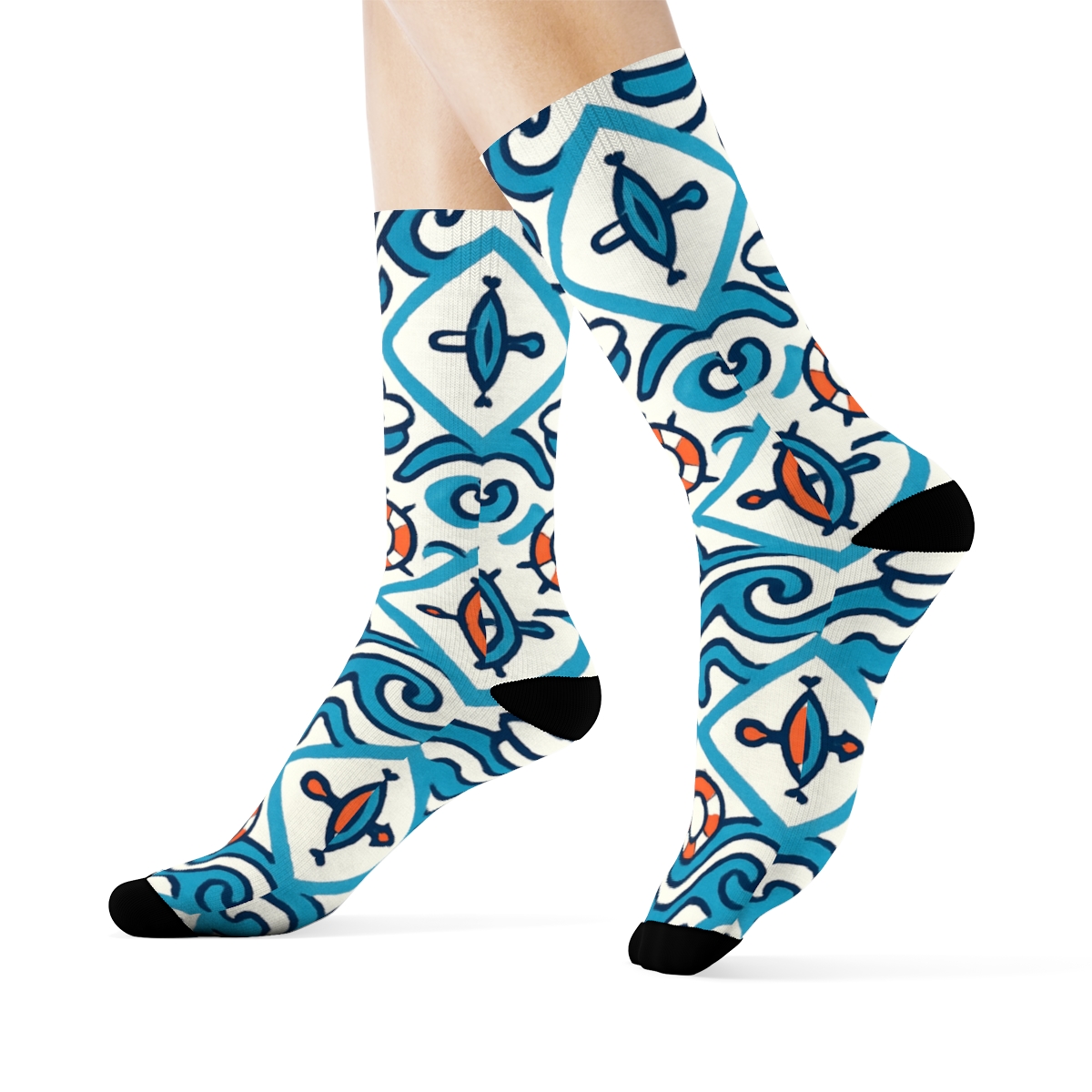 Compass Wave Lattice With Sailor Whimsy comfortable cotton crew socks
