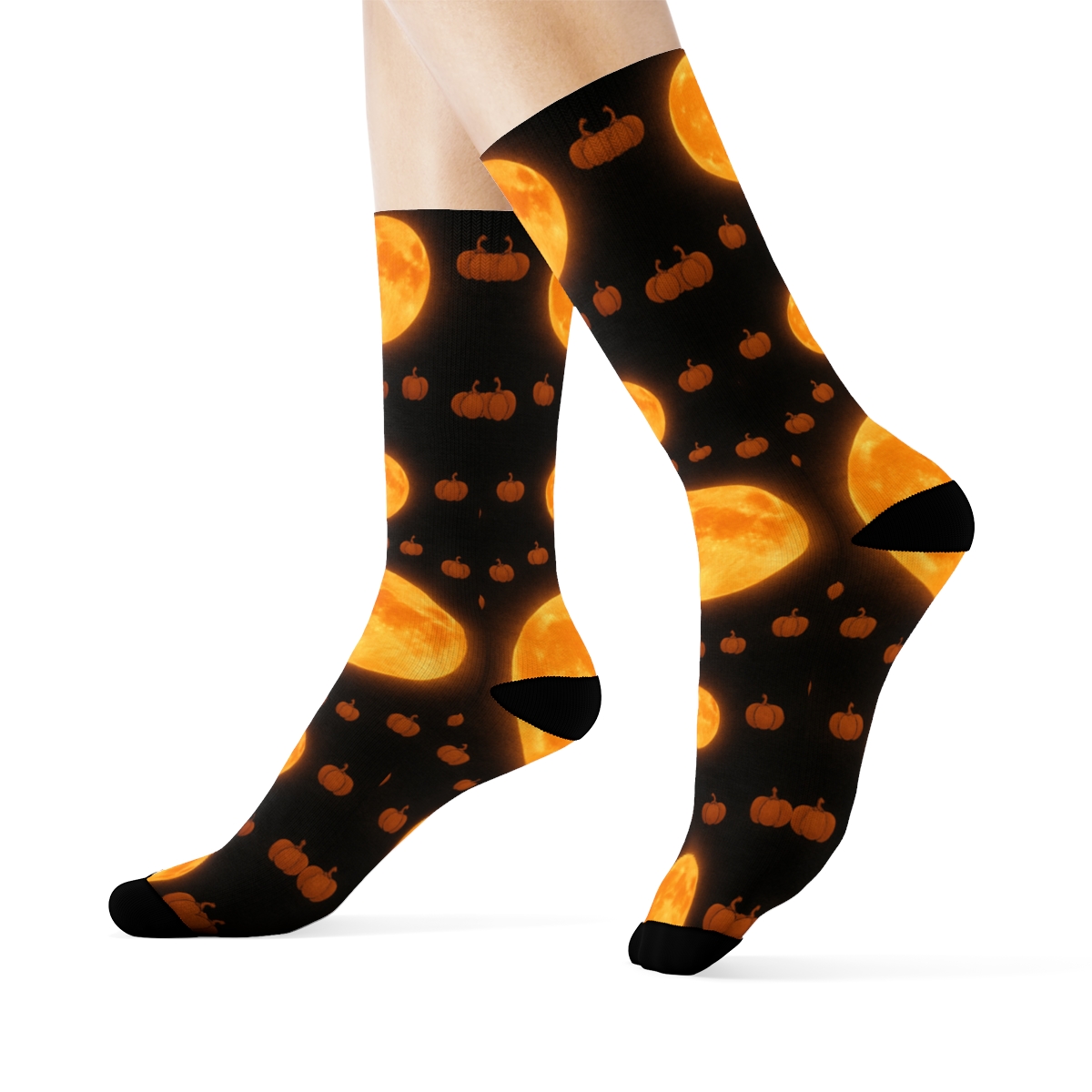 Concentric Harvest Moon Rings With Pumpkin Orbits On Black comfortable cotton crew socks