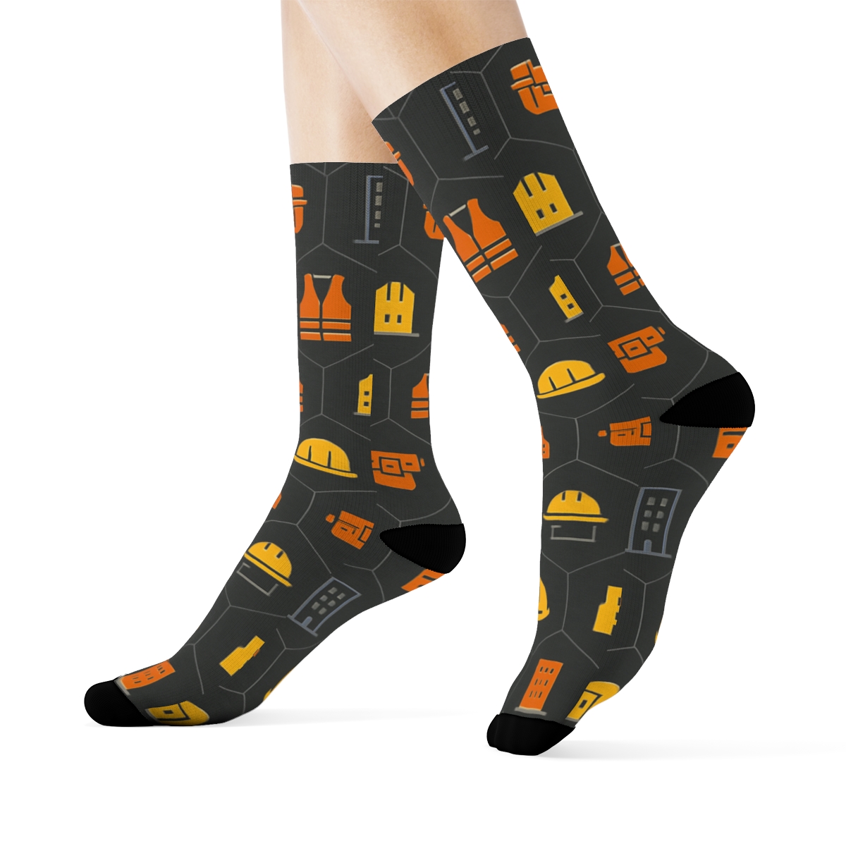 Construction Worker Hard Hat Lattice On Industrial Charcoal soft everyday crew socks