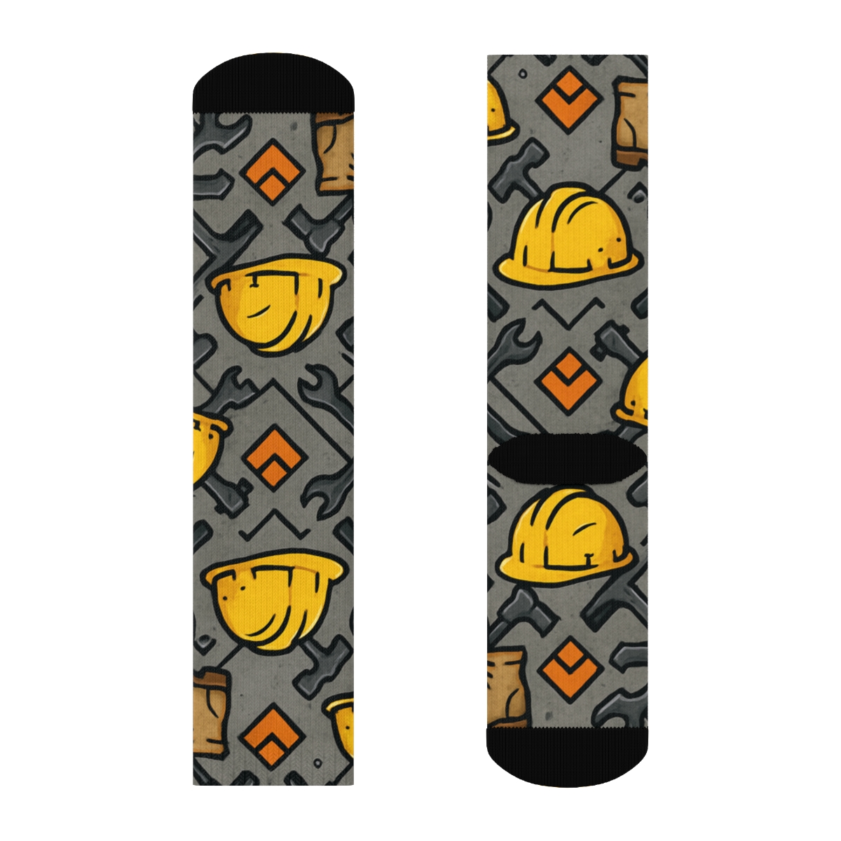 Construction Worker Hard Hat Lattice On Industrial Gray trendy patterned crew socks