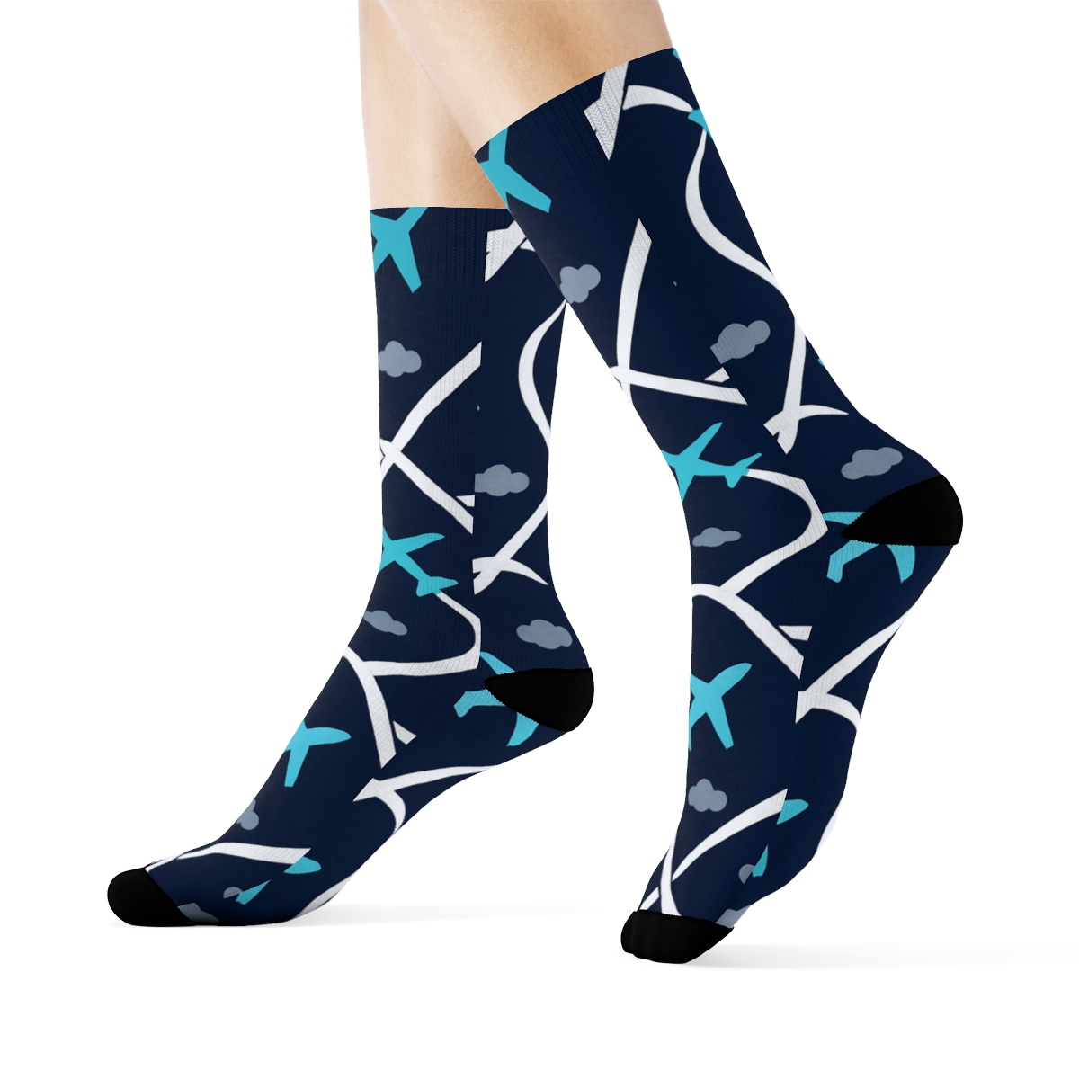 Contrail Ribbon Lattice Airplane premium sports crew socks