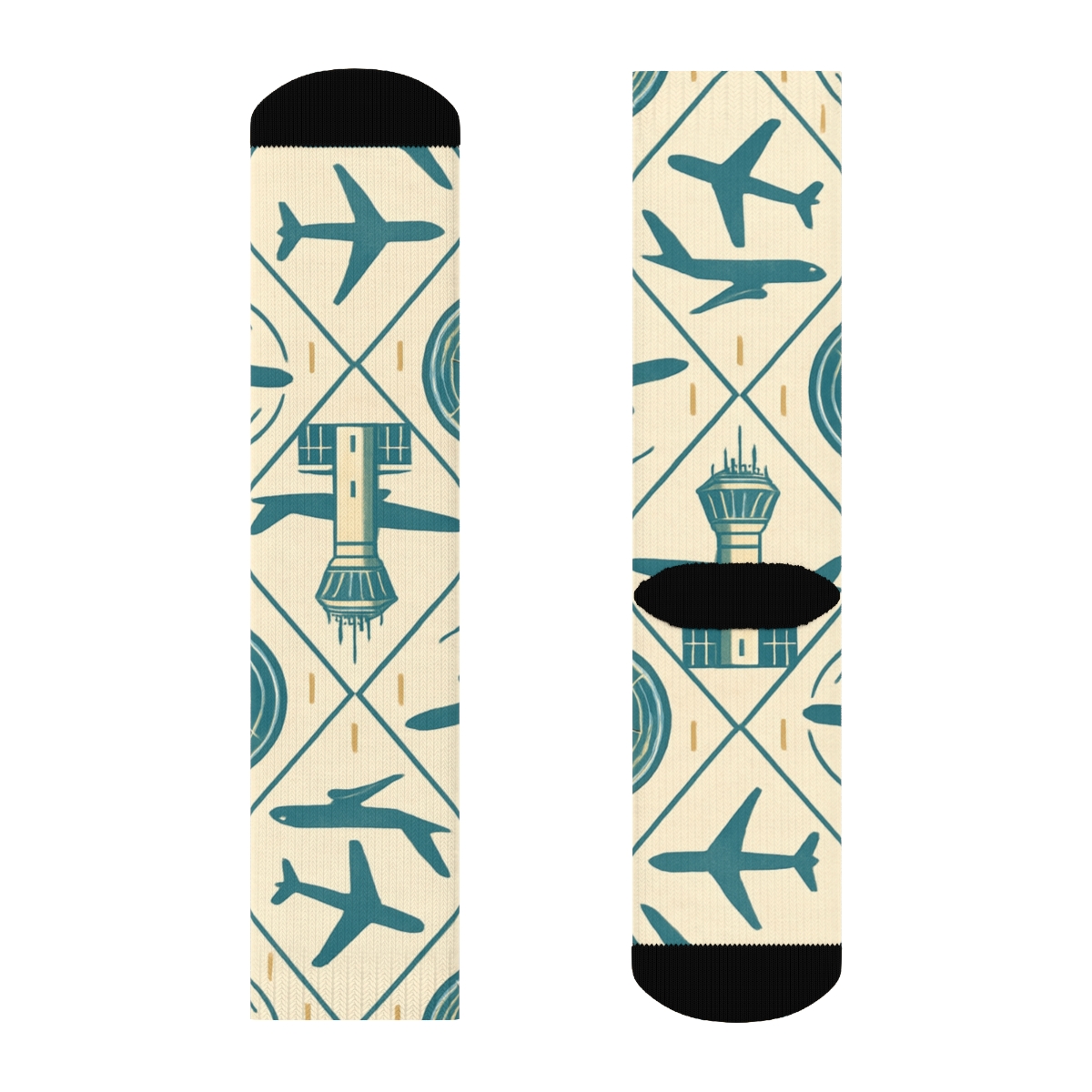 Control Tower Lattice With Air Traffic Controller Motifs designer printed crew socks