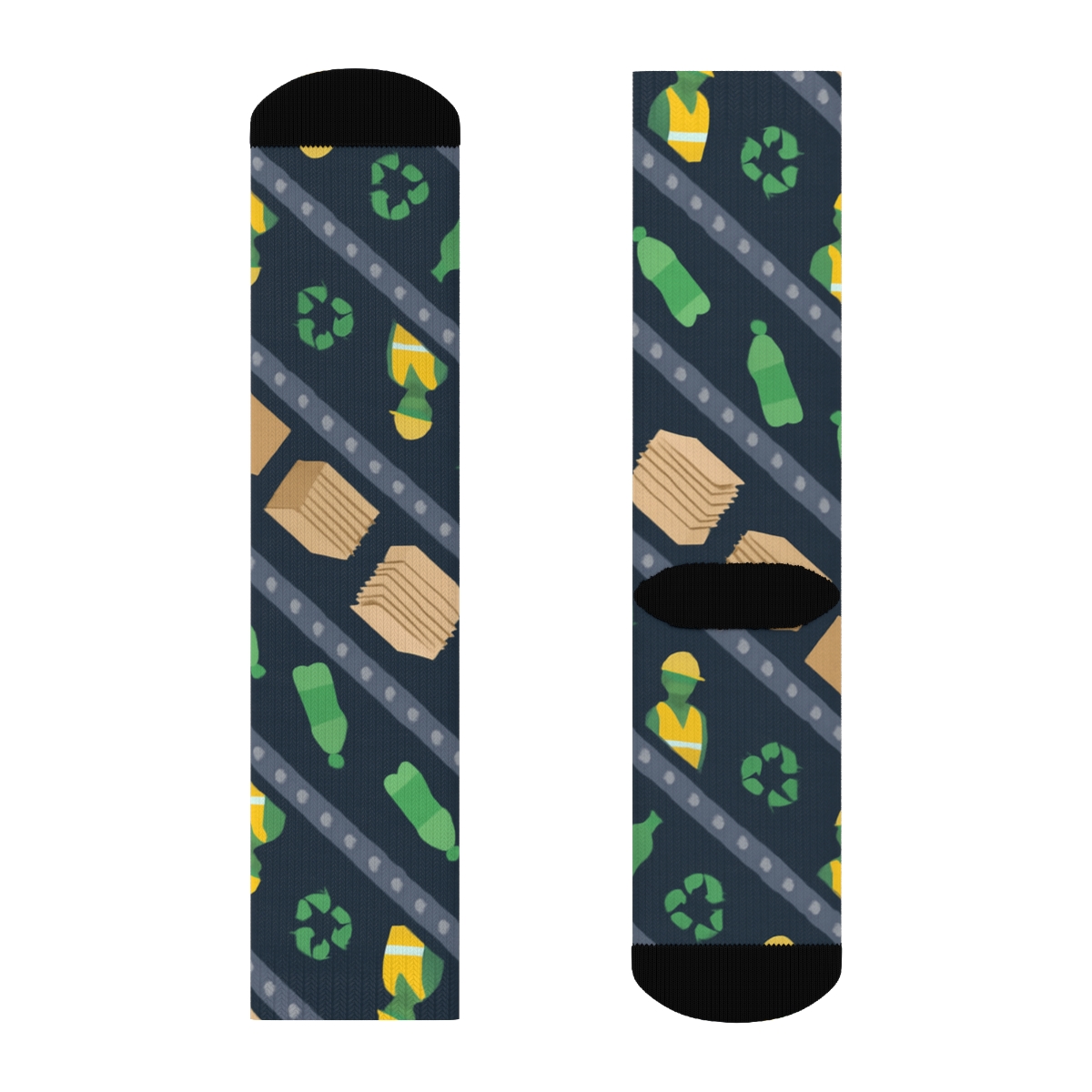 Conveyor Dance With Recycling Plant Worker Silhouettes designer printed crew socks