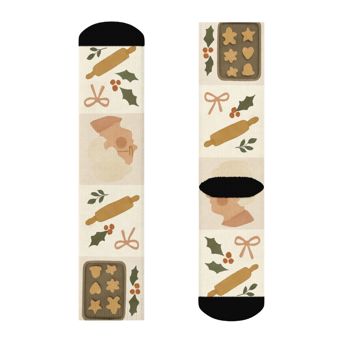 Cookie Tray Grid Featuring Mrs Claus designer printed crew socks