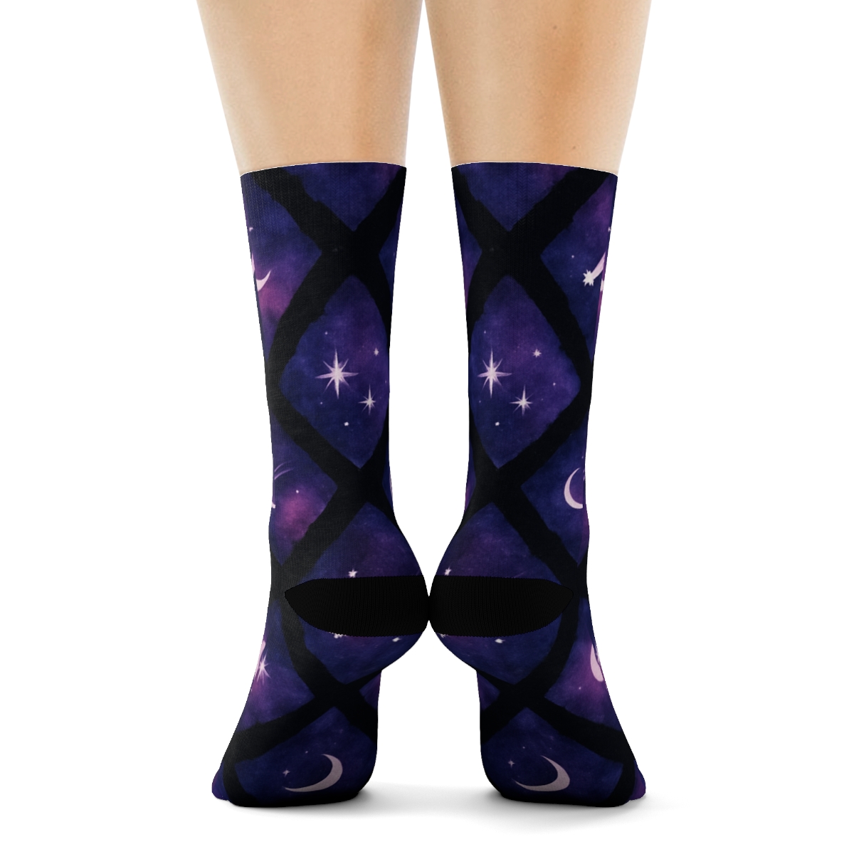 Cosmic Purple Nebula Tilework On Black Background unique graphic crew socks