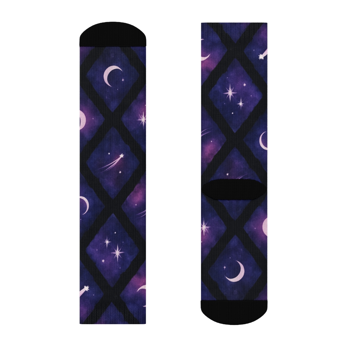 Cosmic Purple Nebula Tilework On Black Background unique graphic crew socks