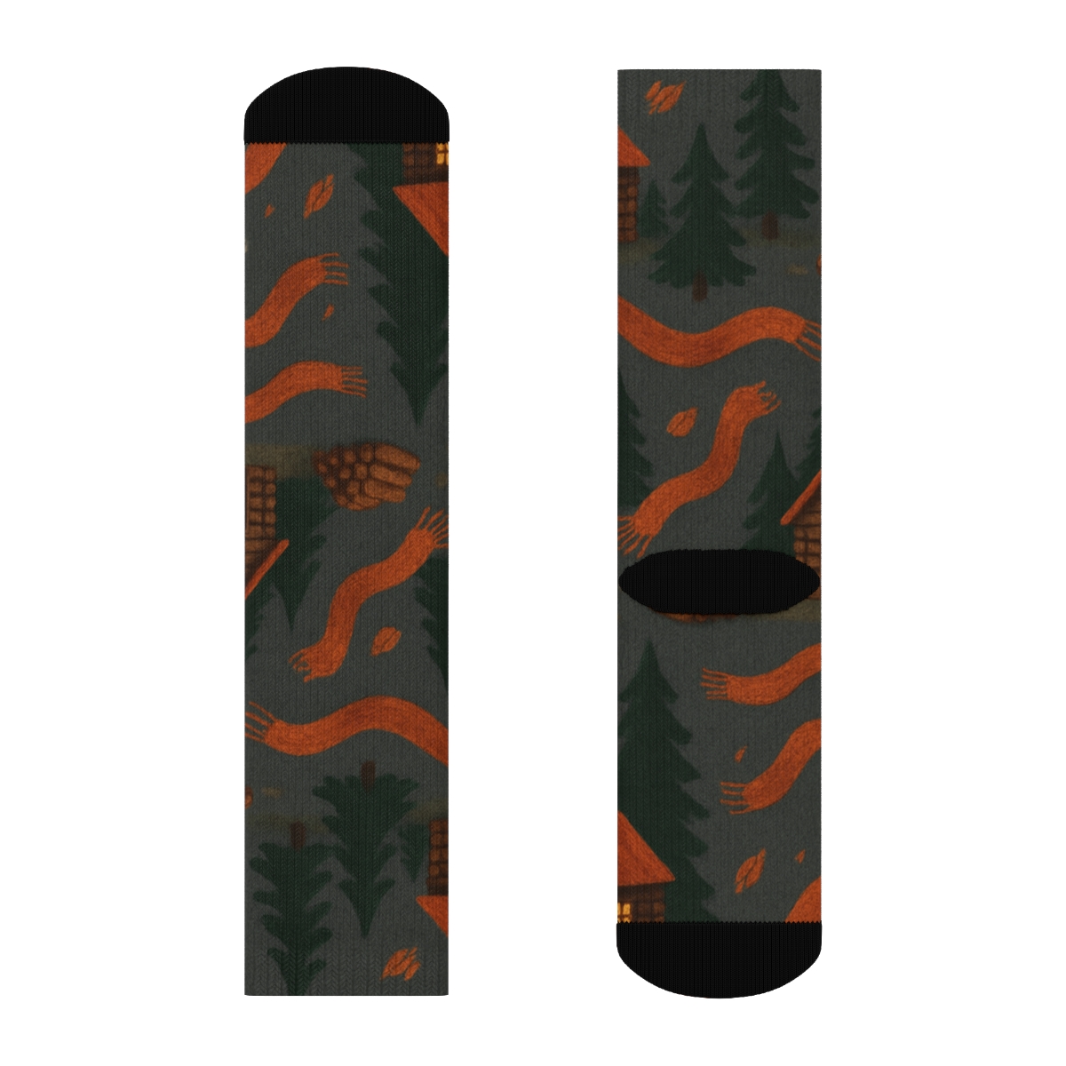 Cozy Cabin Wraparound Scene On Slate comfortable cotton crew socks