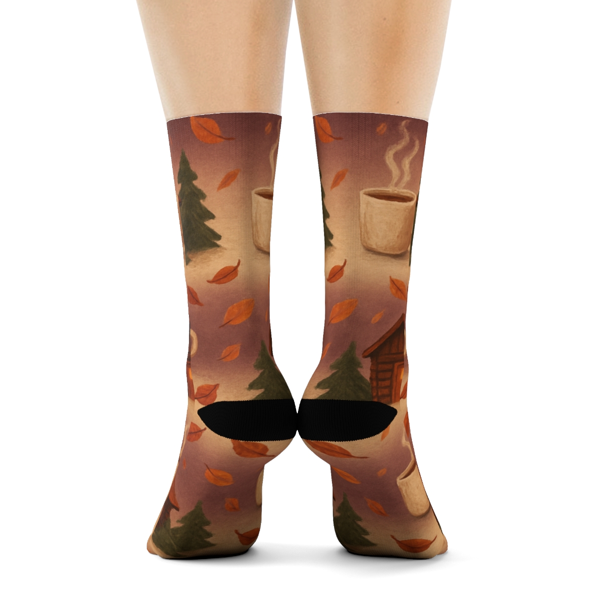 Cozy Cabin Wraparound Scene custom crew socks