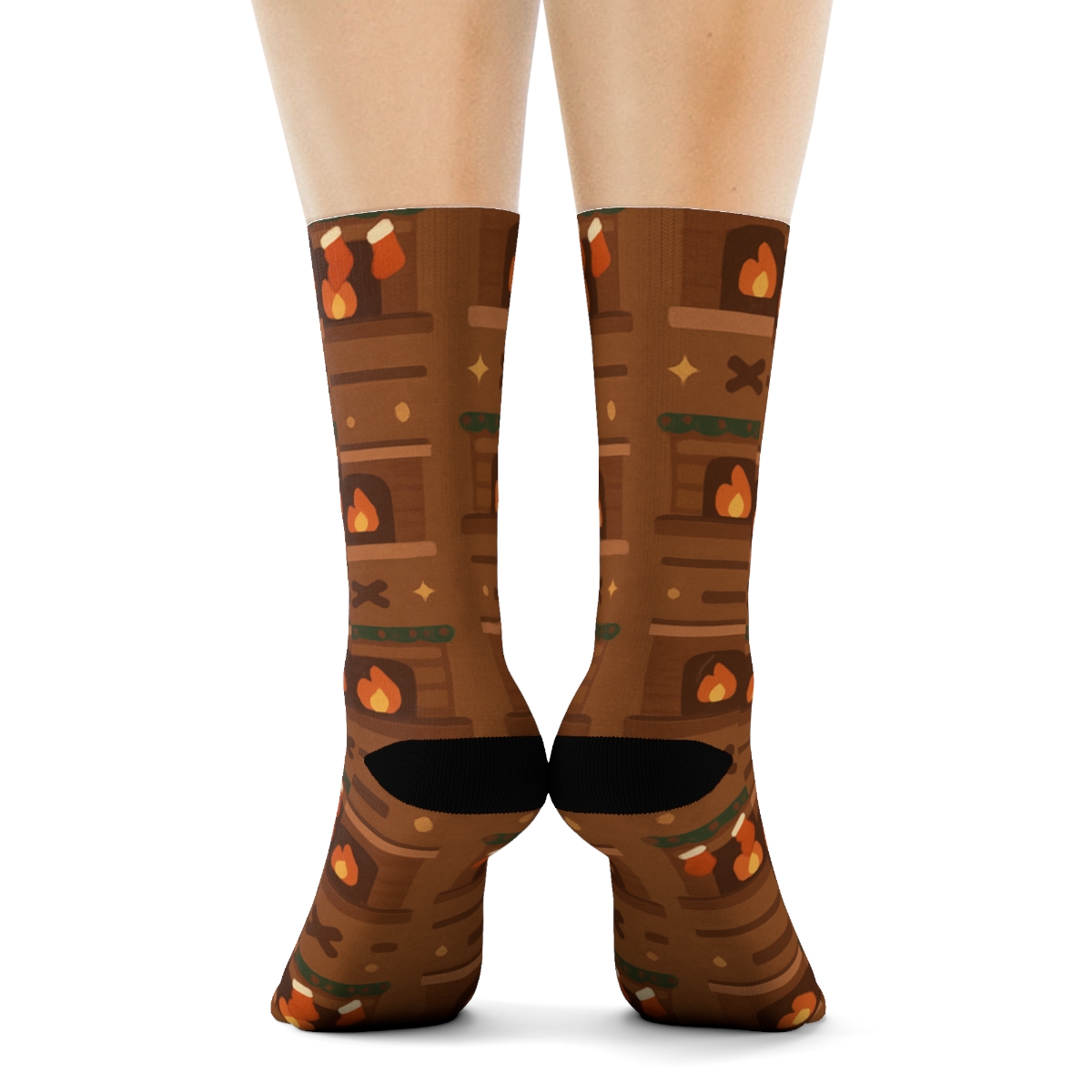 Cozy Fireplace Icons Holiday comfortable cotton crew socks