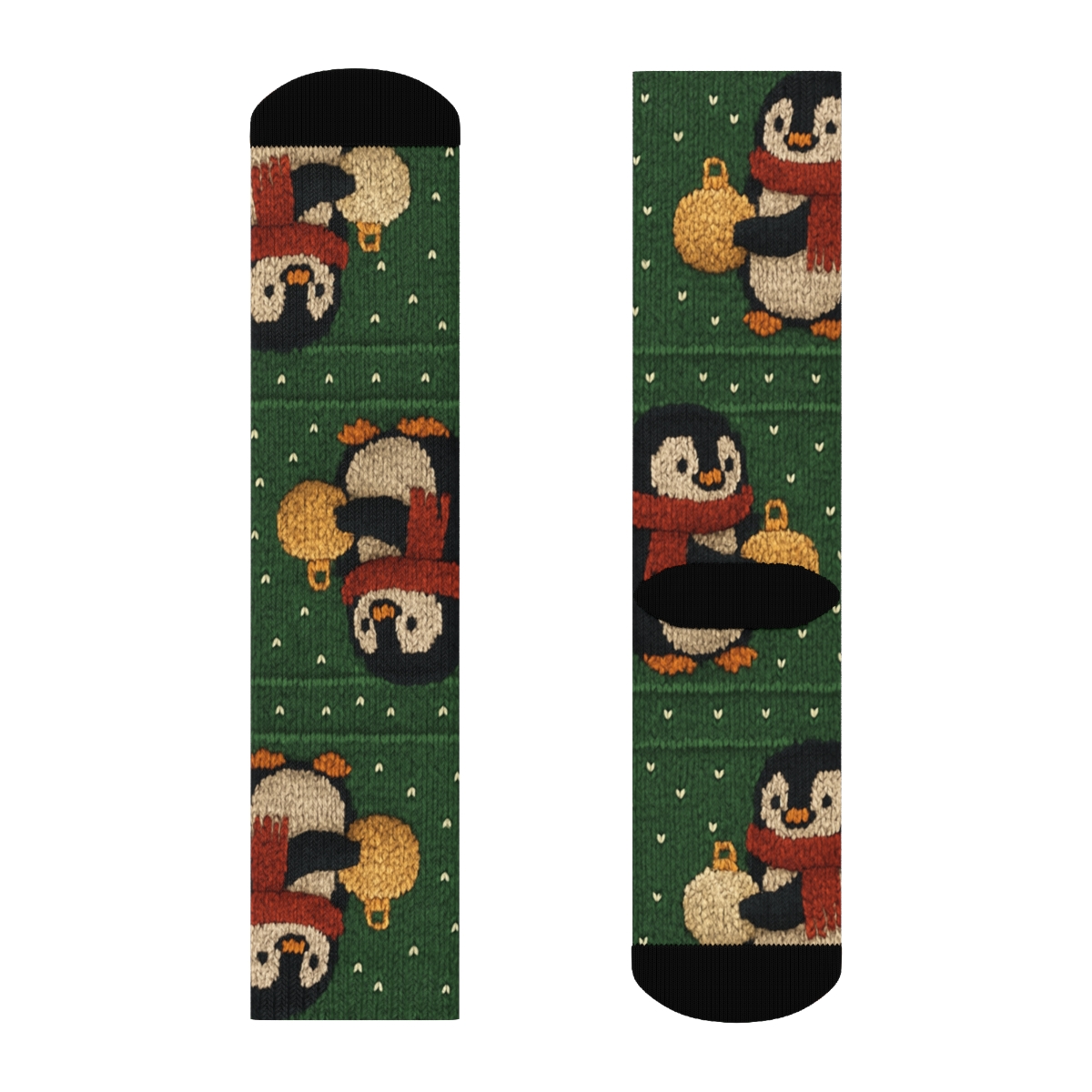 Cozy Knit Penguins Ornament Grid premium sports crew socks