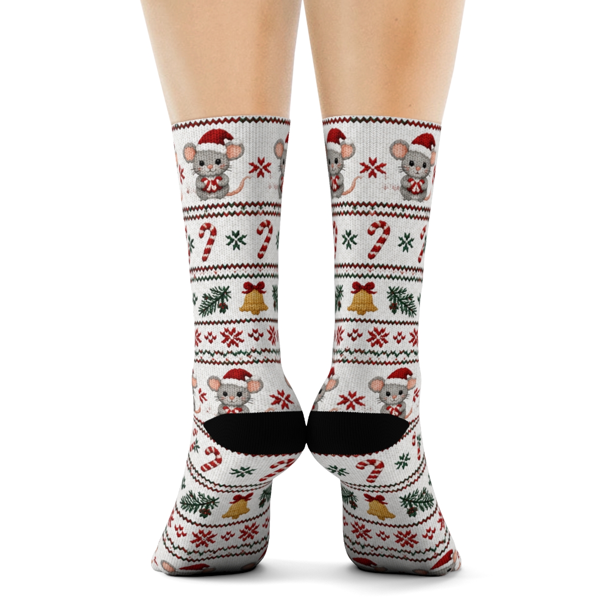 Cozy Mouse Caroler Mitten Stripe On White Background premium sports crew socks [AI-90650010-32f330425a89]