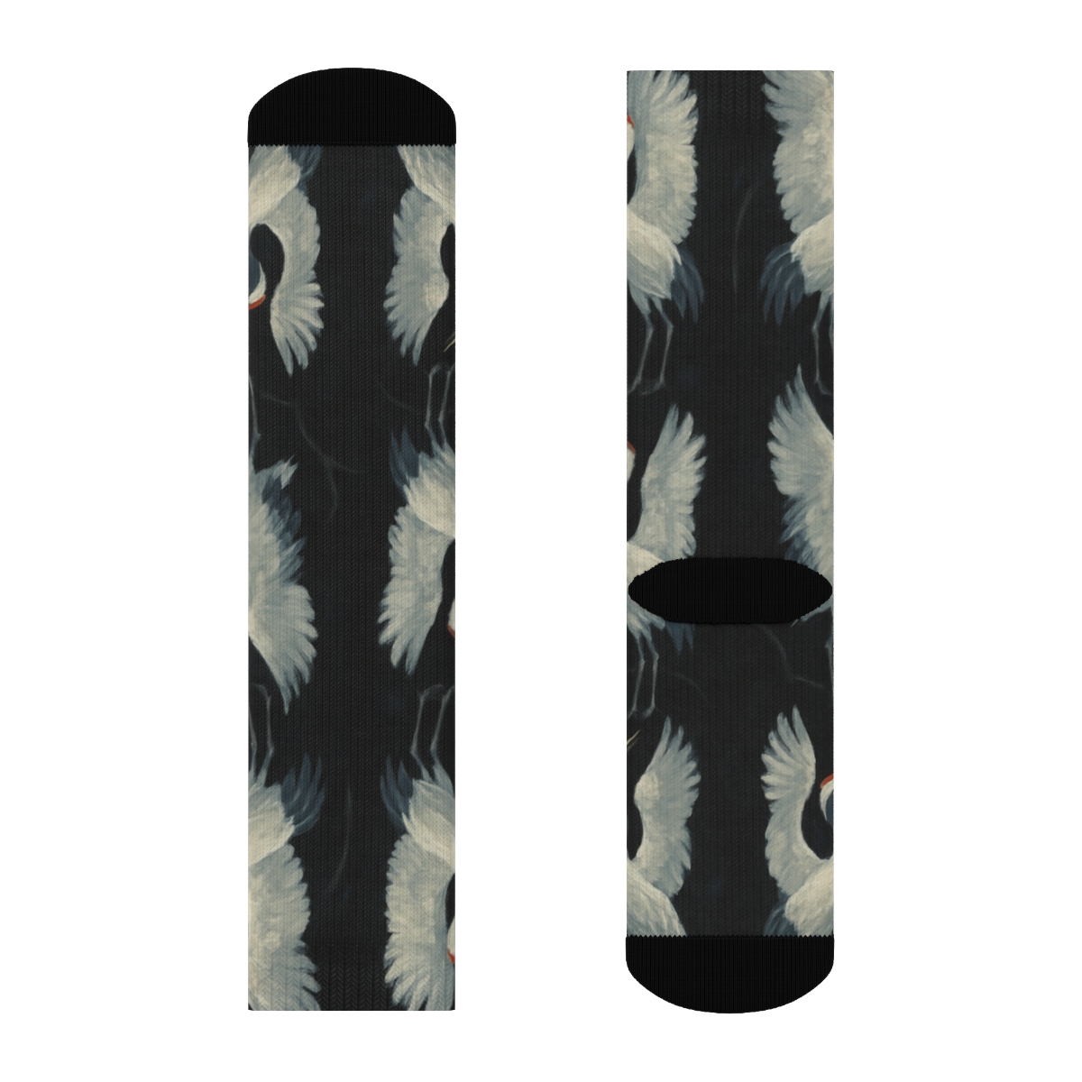 Crane Courtship Mirror Flight On Black Background stylish athletic crew socks