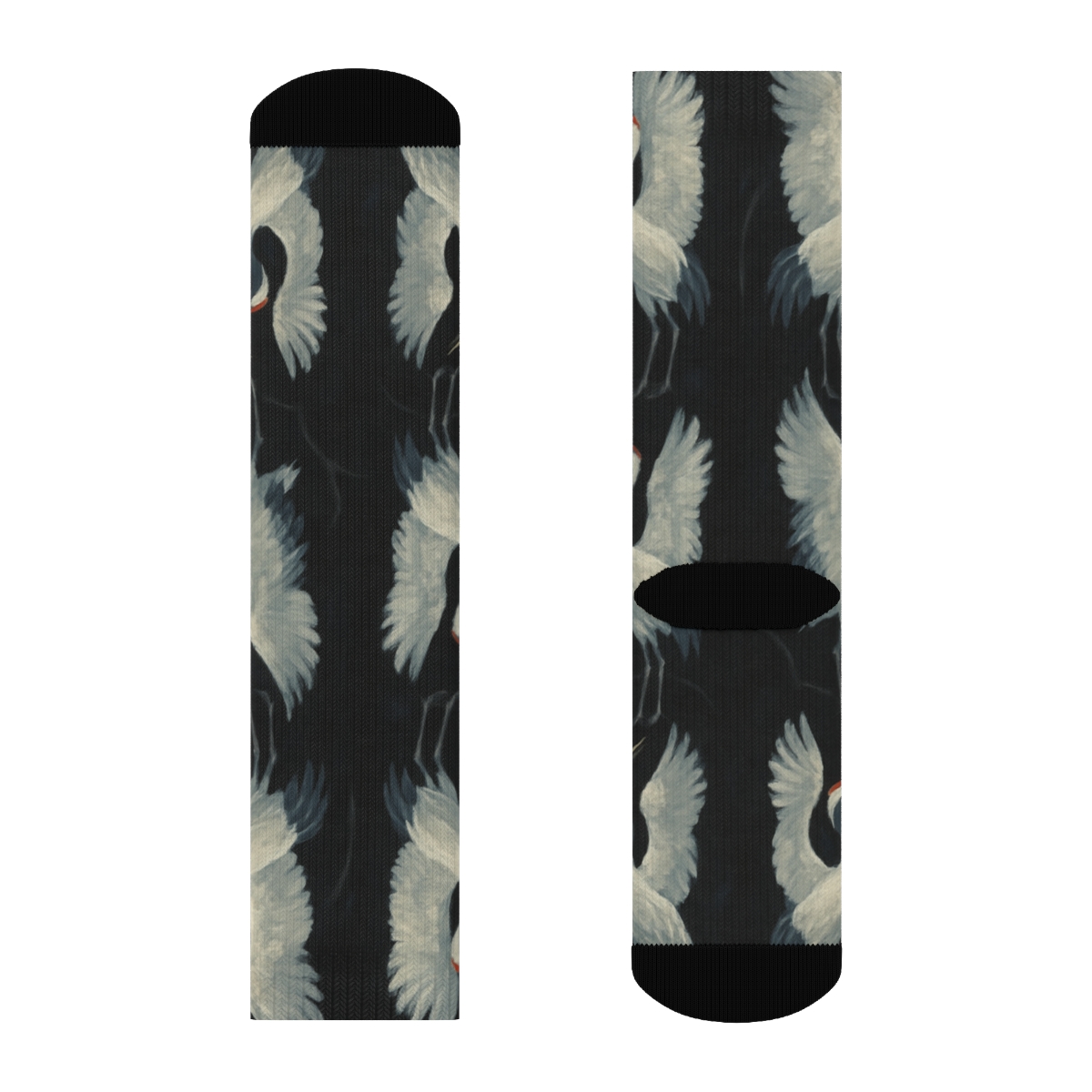 Crane Courtship Mirror Flight On Black Background stylish athletic crew socks