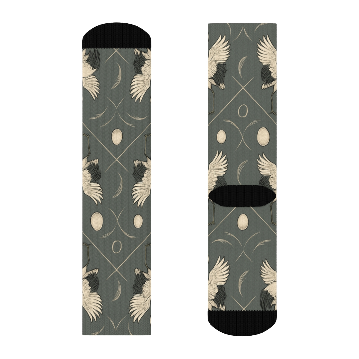 Crane Courtship Mirror Repeat On Slate Background unique graphic crew socks