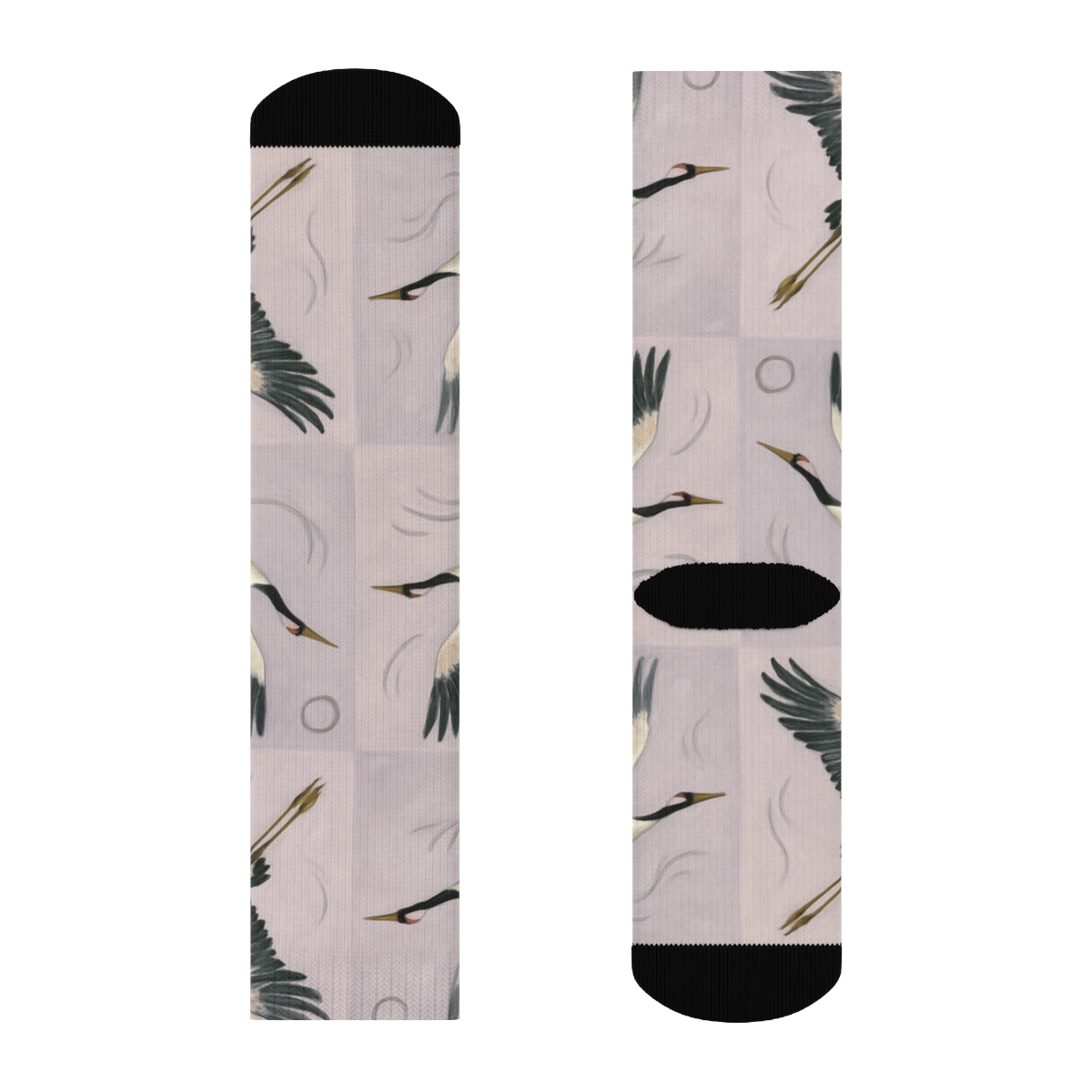 Crane Flight Mirror Tiles On Pale Lavender Background premium sports crew socks