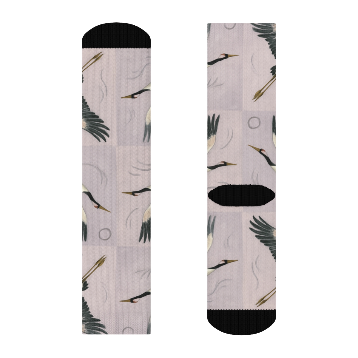 Crane Flight Mirror Tiles On Pale Lavender Background premium sports crew socks