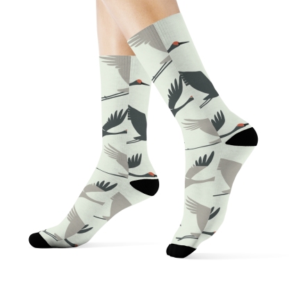 Crane Flight Silhouette Wave On Pale Mint Background custom crew socks