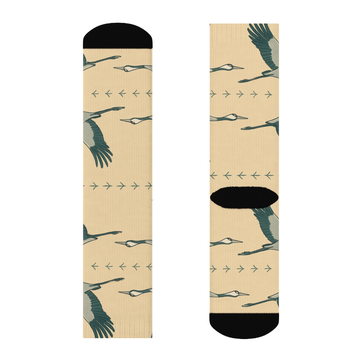 Cranes In Flight Band Panorama On Warm Sand personalized crew socks