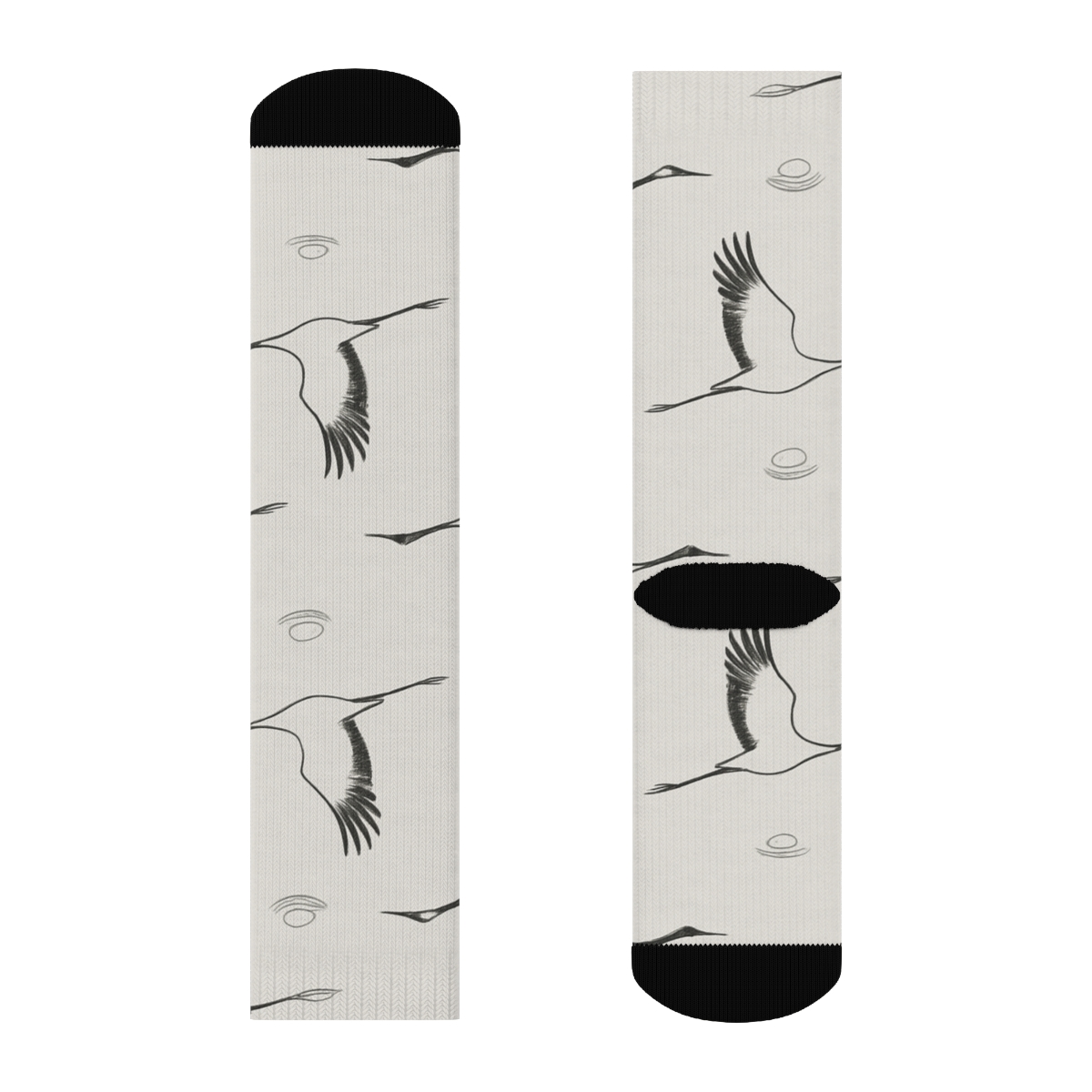 Cranes In Flight Diagonal Array On Mist Gray unique graphic crew socks