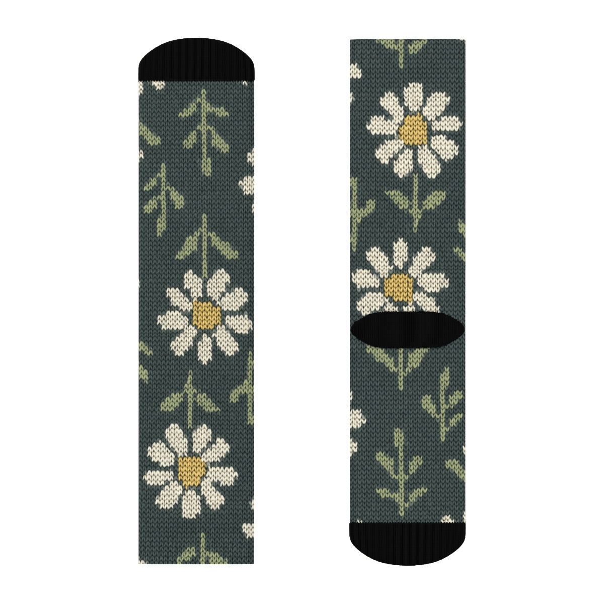 Cream Daisy Knit Grid On Charcoal Background personalized crew socks