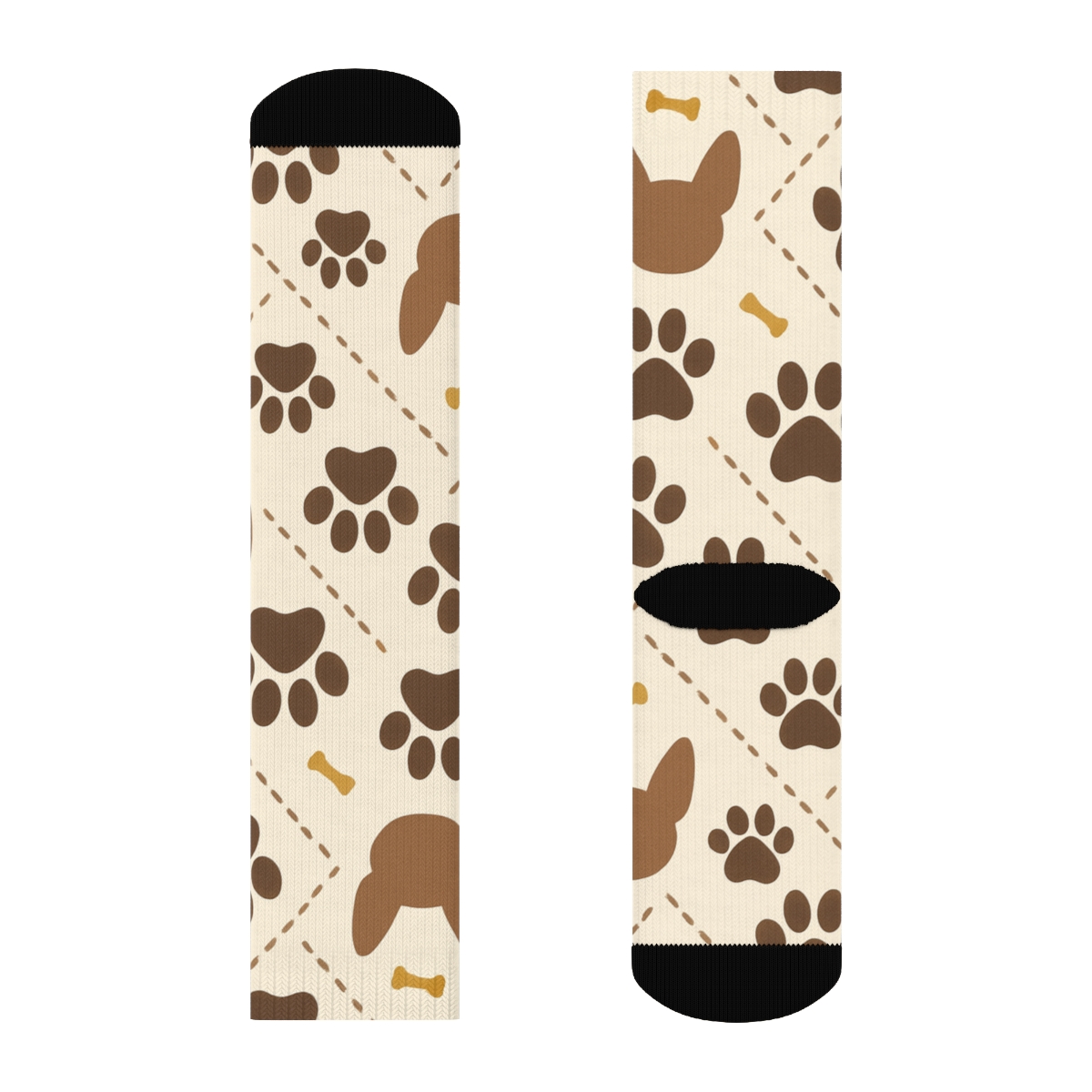 Cream Paw Print Herringbone With Collar Stitch Lines stylish athletic crew socks