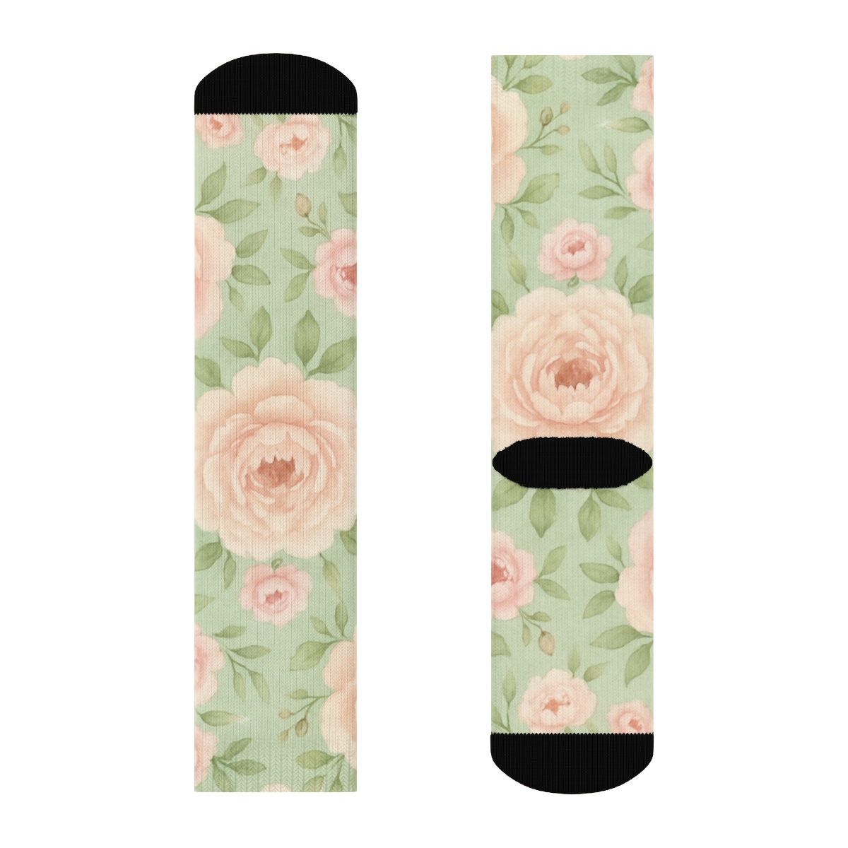 Cream Peony Medallion Tessellation On Soft Sage Background premium sports crew socks