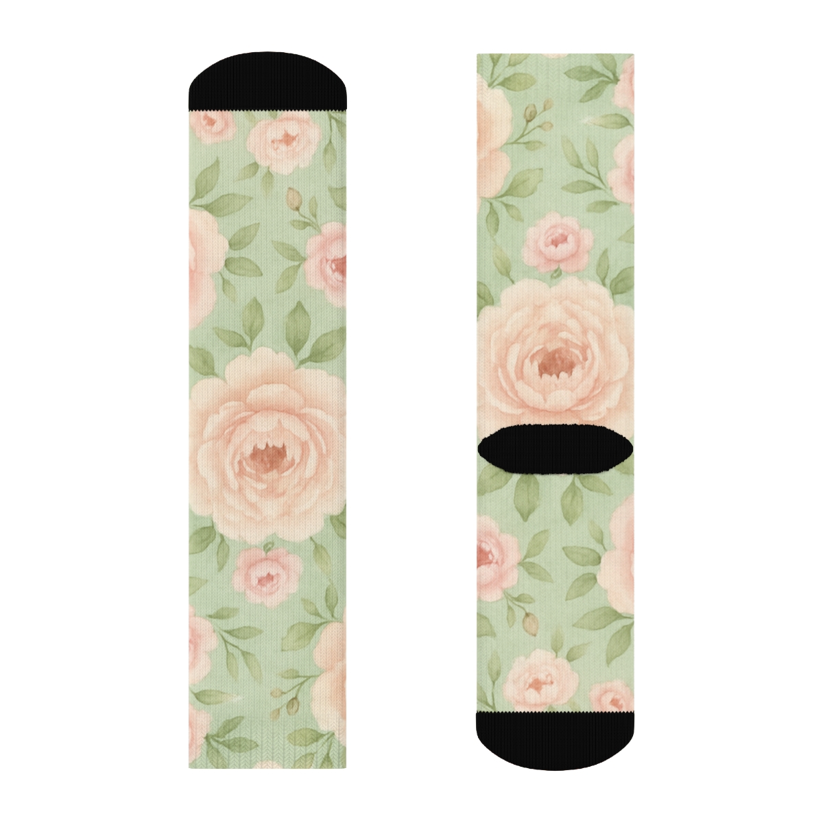 Cream Peony Medallion Tessellation On Soft Sage Background premium sports crew socks