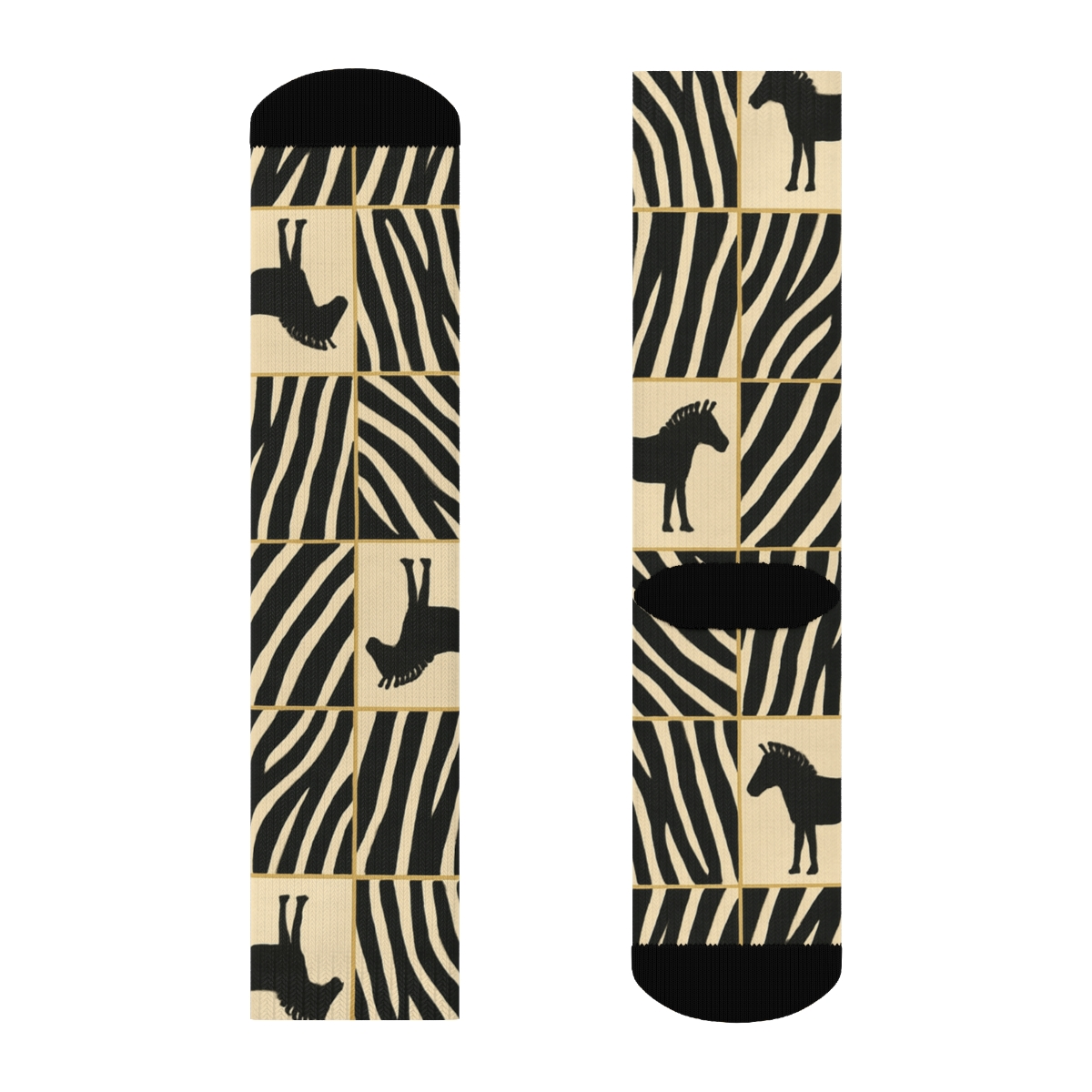 Cream Safari Poster Stripe Blocks custom crew socks