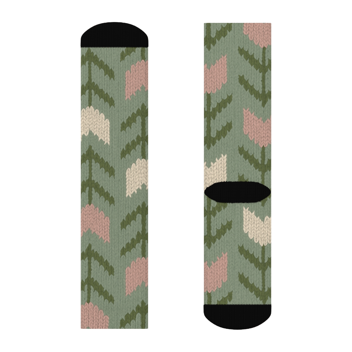 Cream Tulip Knit Chevron On Sage Background premium sports crew socks