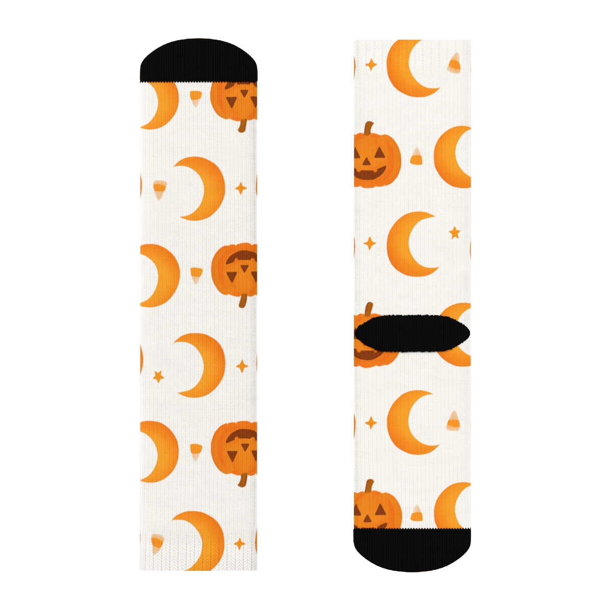 Crescent Moon And Pumpkin Phase Row On White Background designer printed crew socks