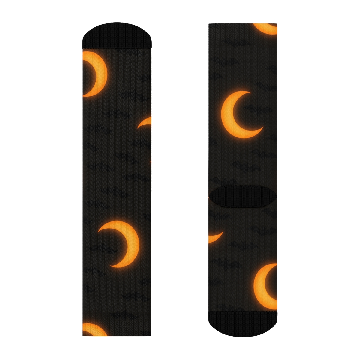 Crescent Moon Glow And Bat Swarm Diagonal Repeat On Black Background unique graphic crew socks